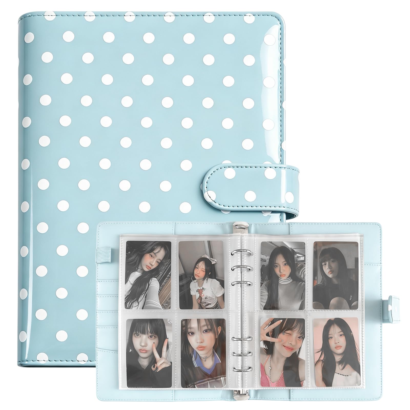 WELLRI A5 Kpop Photocard Binder with 30Pack Pages 6 Ring Photocard Holder Book PU Leather Cover Collector for 2x3’’ Idol Album Cards Trading Card (Blue) — image 1