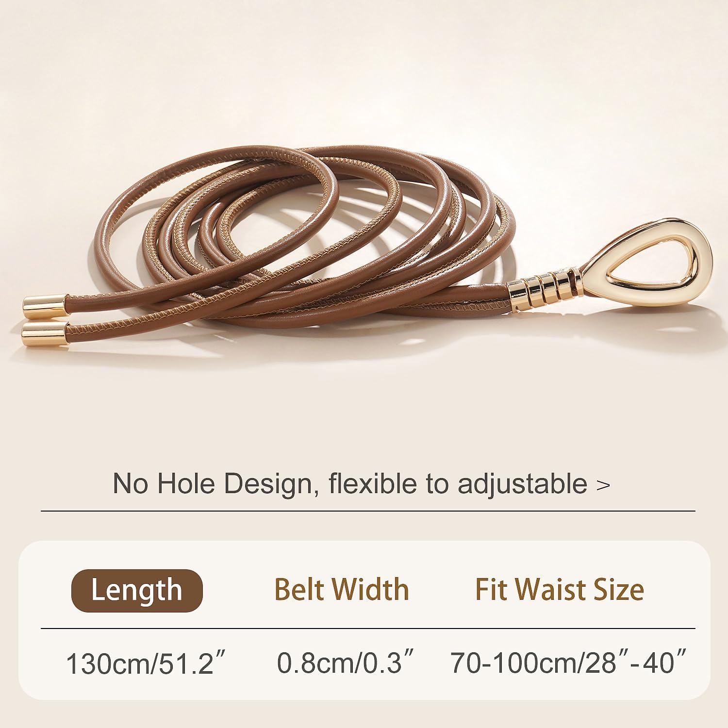 Women Knotted Skinny PU Leather Waist Belt Gold Buckle for Dresses | Thin Rope Belts, Cowgirl Belt, Leather Wrap Belt for Women, Fit Waist 28"-40"