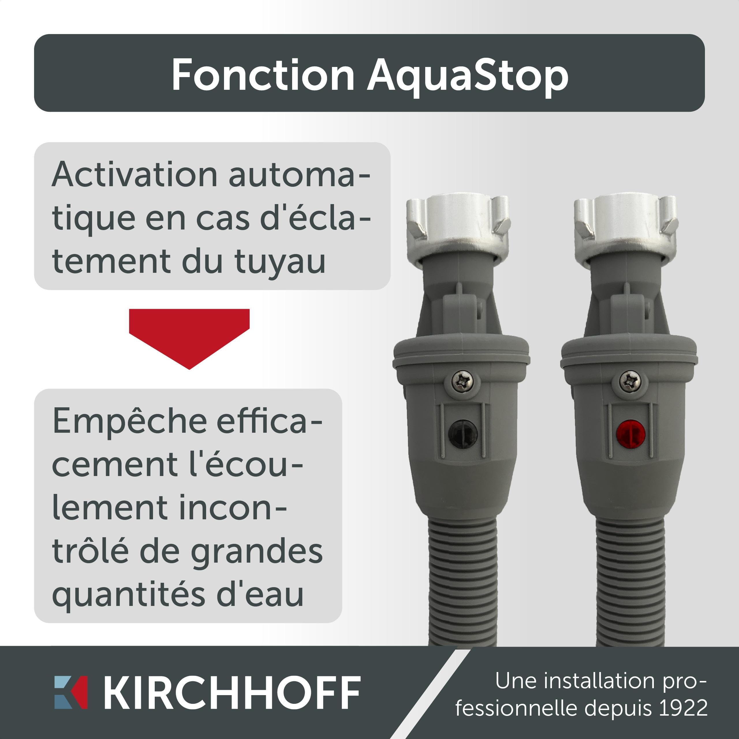 KIRCHHOFF 98657230 Tuyau d'alimentation pour machine à laver ou lave-vaisselle 2,5 m avec filetage intérieur 3/4" x 3/4" pour machine à laver ou lave-vaisselle, tuyau d'eau avec Aquastop