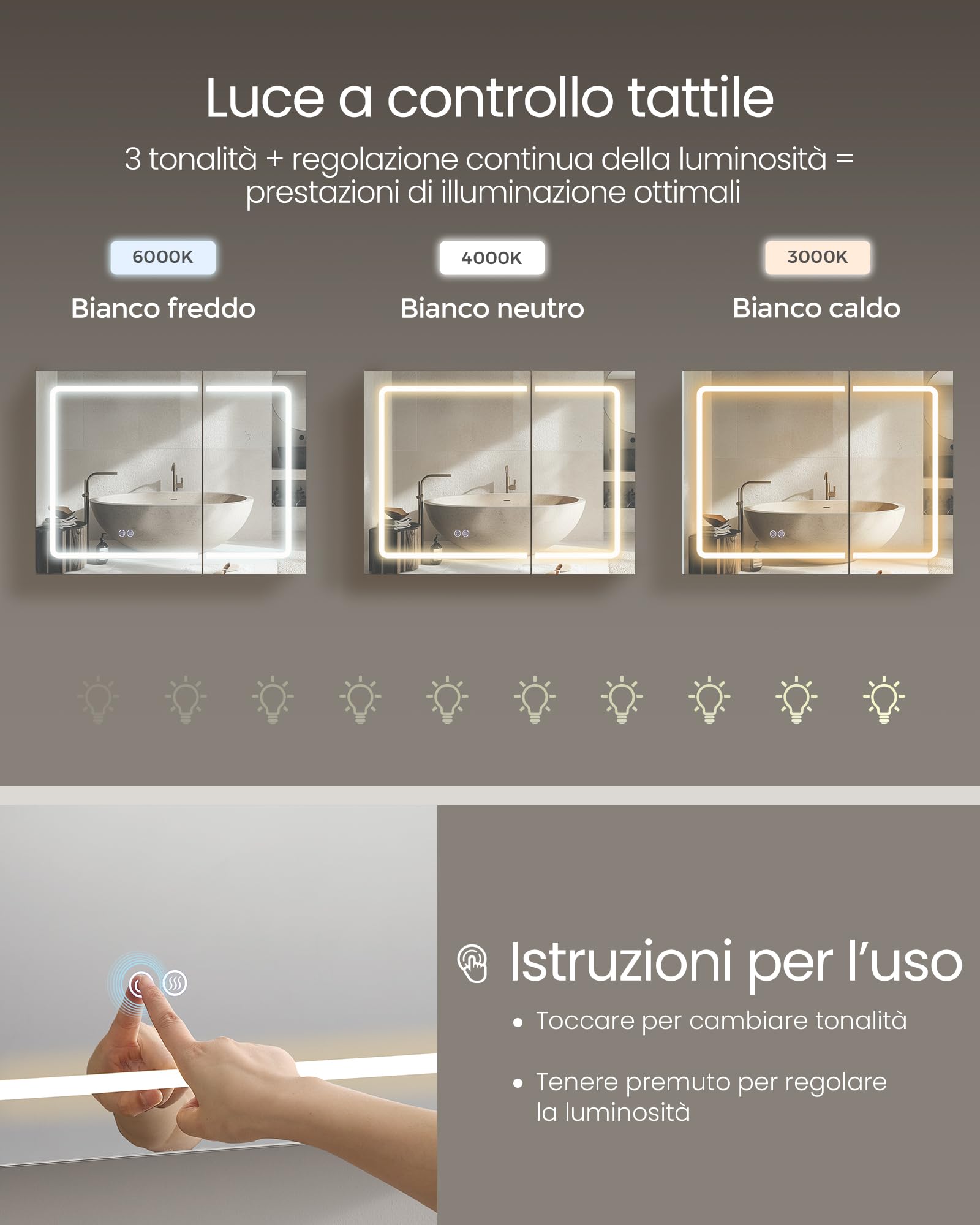 VASAGLE Kailyn Collezione - Armadietto a Specchio da Parete per Bagno con LED, Presa Multipla, Funzione Antiappannamento, Specchio Ingranditore 10x, Stile Moderno, 16,5 x 80 x 60 cm, Bianco BBK134W01