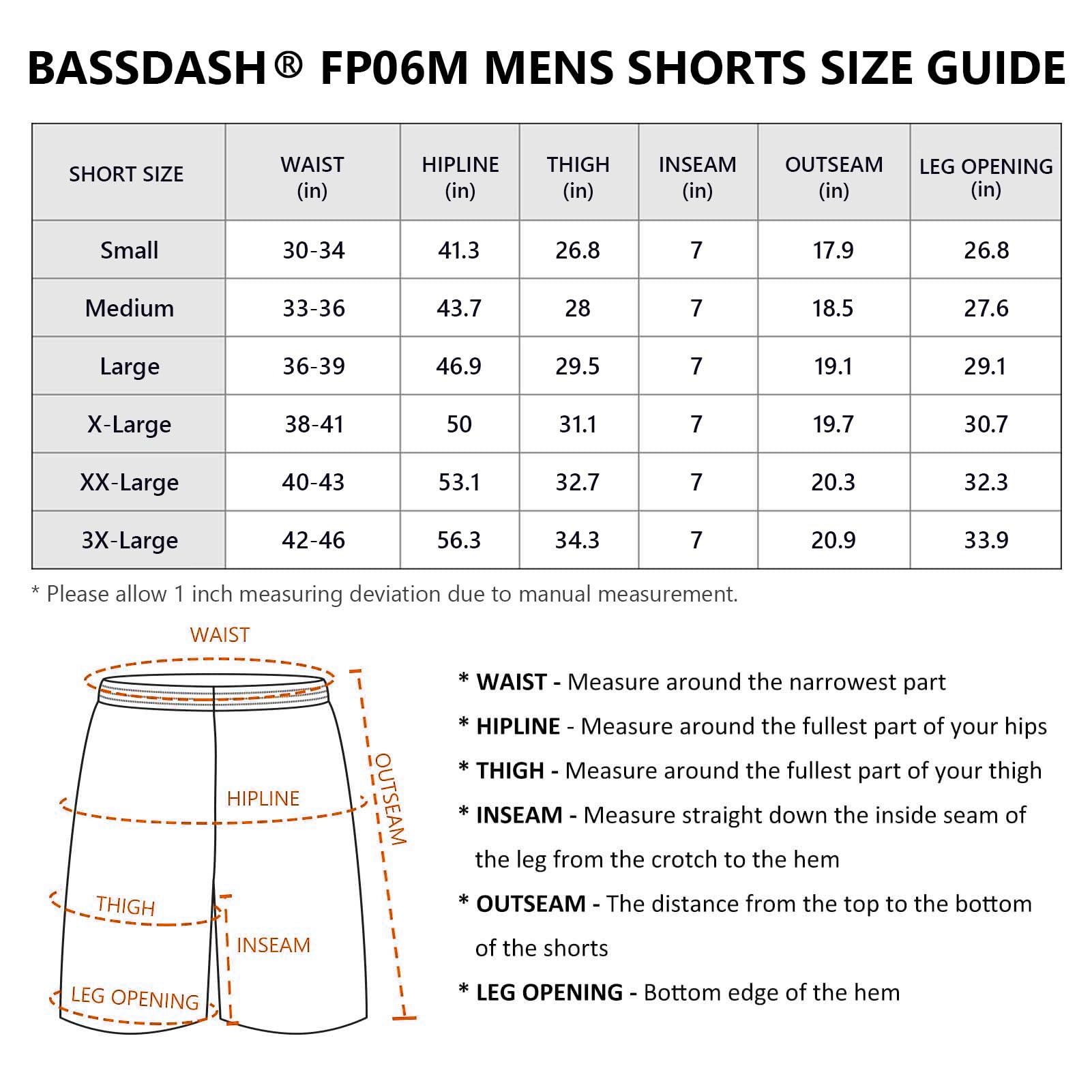 Bassdash Homme Short de Sport 7 Pouces Short Randonnée Léger Imperméable et Sport Séchage Rapide avec Poches Zippées Shorts FP06M