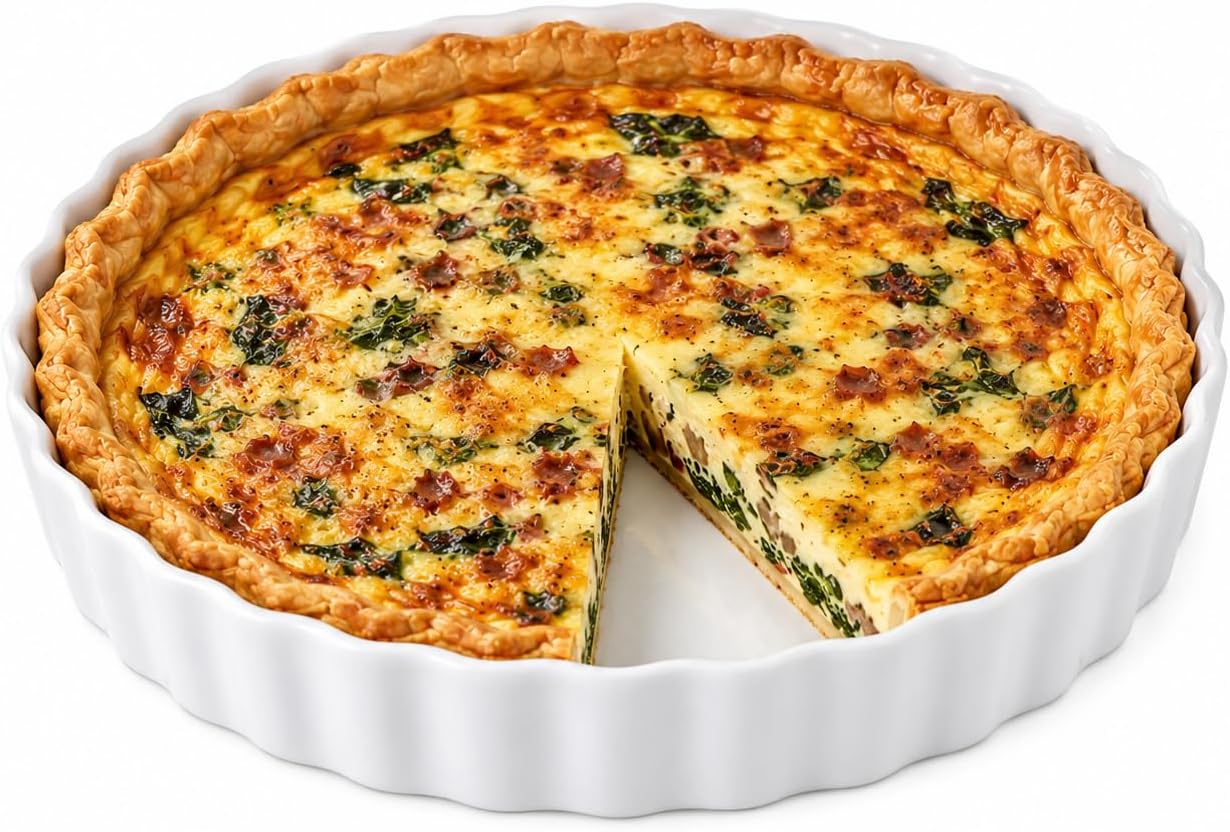 HIC Kitchen Round Quiche Dish, 8-Inch, Fine Porcelain, Holds 18-Ounces