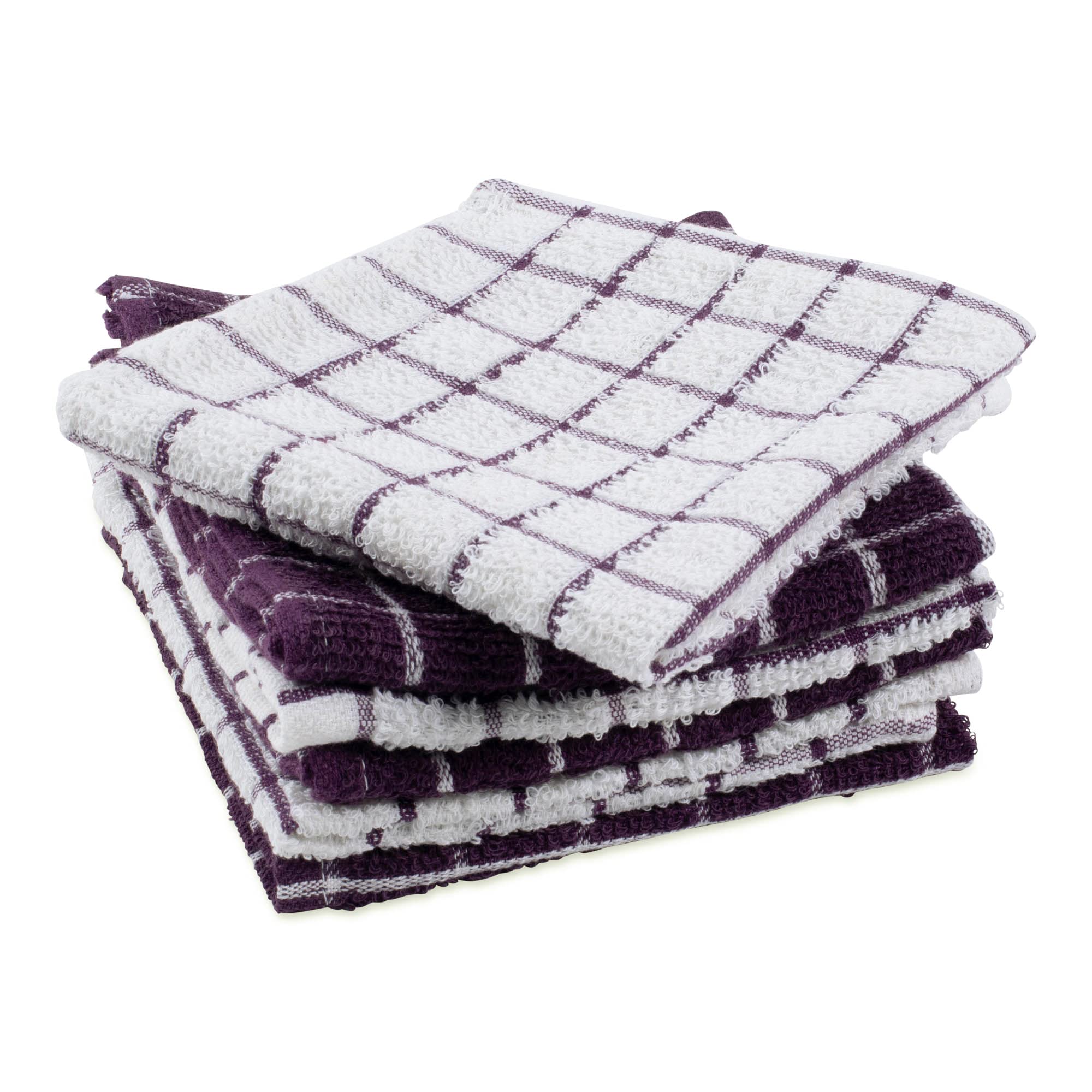 DII Basic Terry Collection Windowpane Dishcloth Set, 12x12, Eggplant, 6 Piece