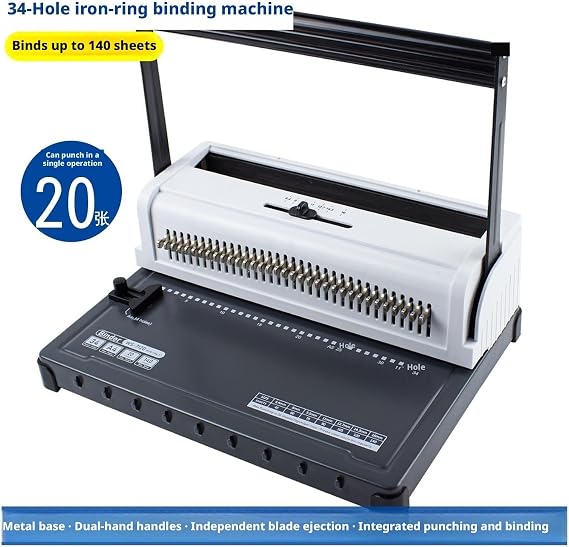 Twin-Loop Wire Binding Machine 34-Hole, A4 Punching Machine for A4 and Smaller Size Effortless Operation(Round Hole)