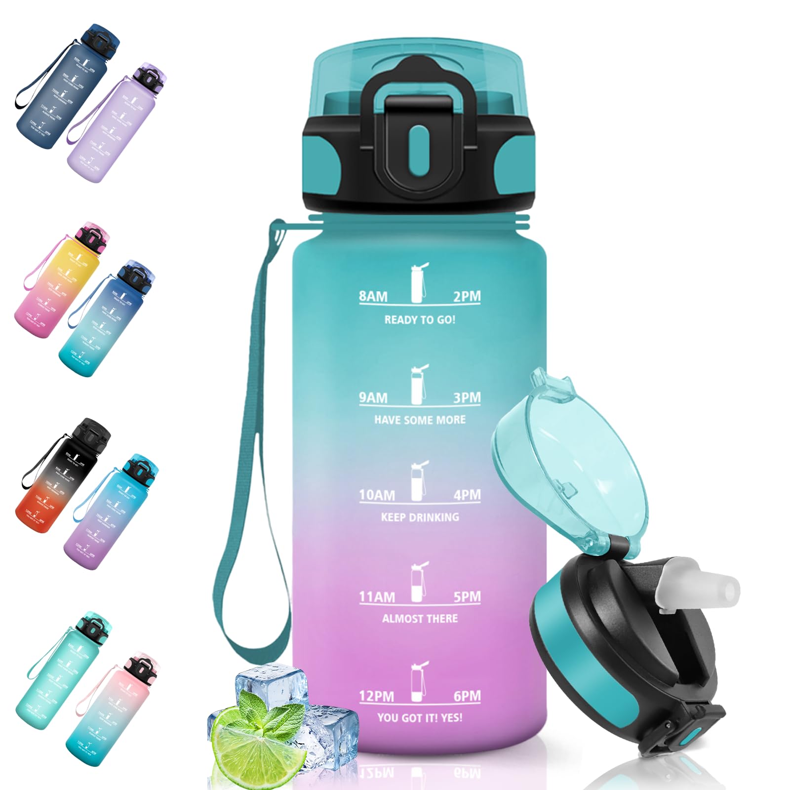 Motswedi Borraccia 500/1000/1500ml, a Prova di Perdite, Borraccia con Cannuccia, Reutilizables, Borraccia Palestra, Senza BPA, Borraccia Motivazionale per Scuola, Palestra, Ufficio, Running, Ciclismo