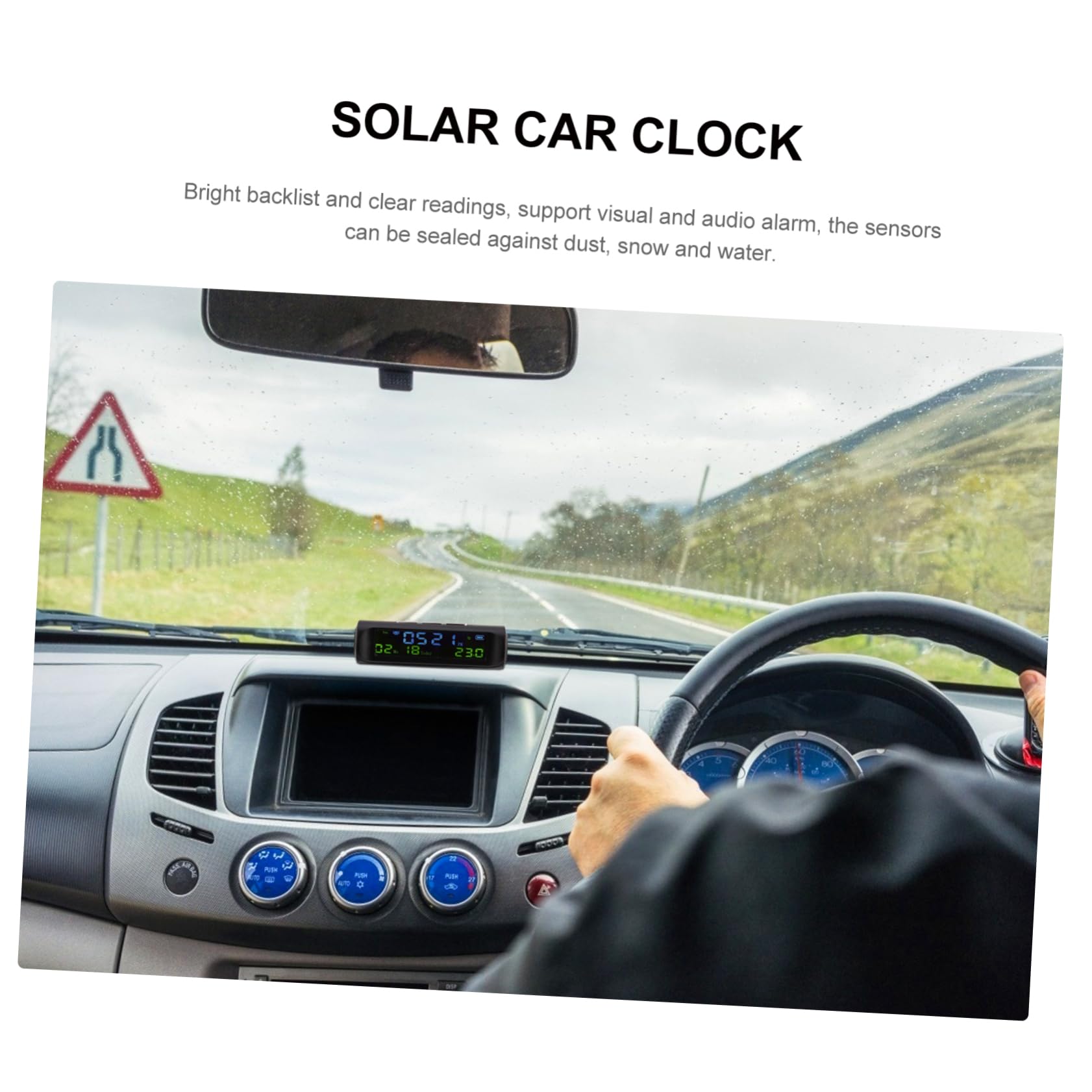 CALLARON 2piezas Reloj Digital Solar Para Automóvil y Calendario Pantalla Función Dispositivo Multifuncional Para Salpicadero Carga Solar Automática Material
