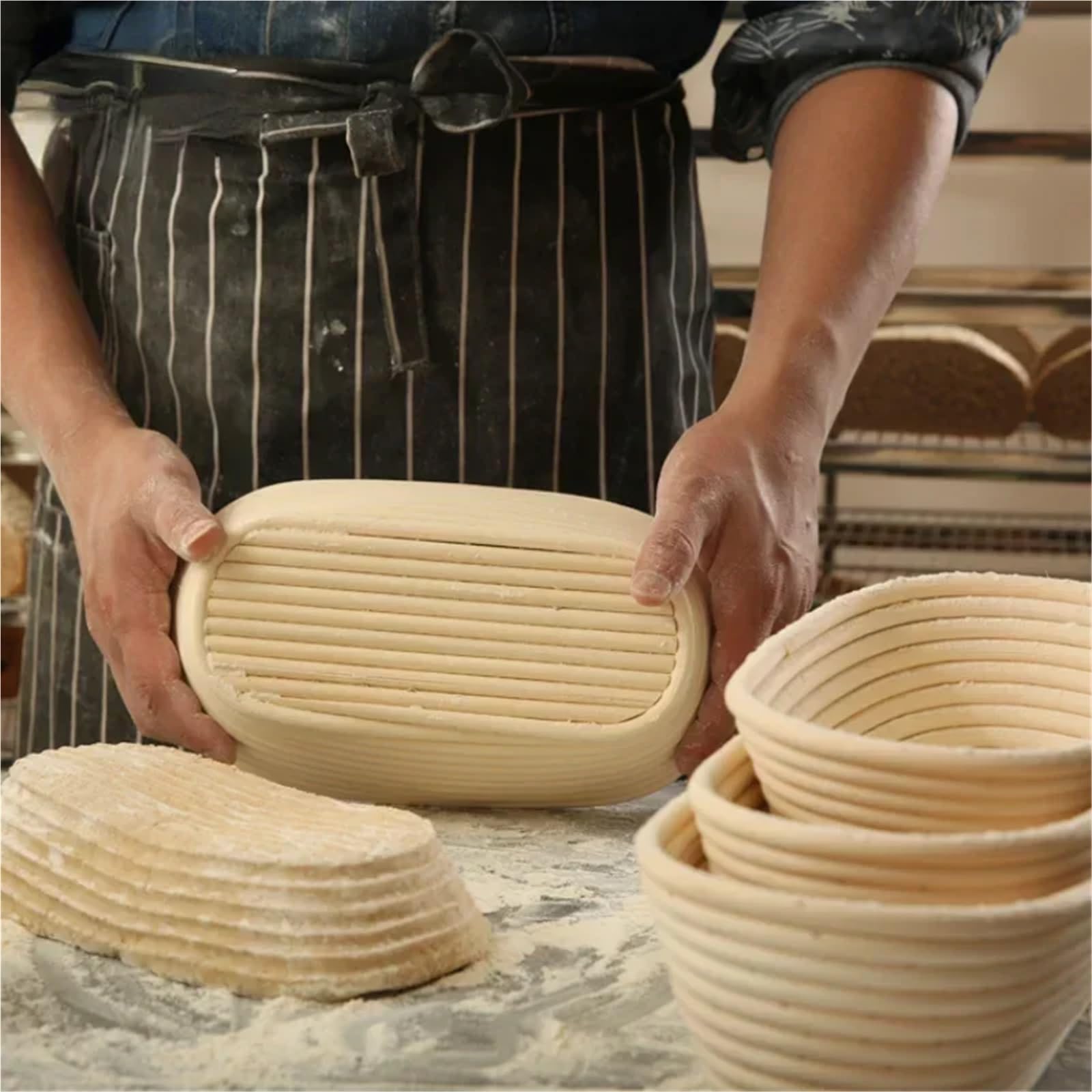 Cesta ovalada for panadero casero, cesta a prueba de pan, fermentación masa ratán Natural, herramientas for hornear, cocina, for pasteles Para Hornear Pan(Baker Bread S)