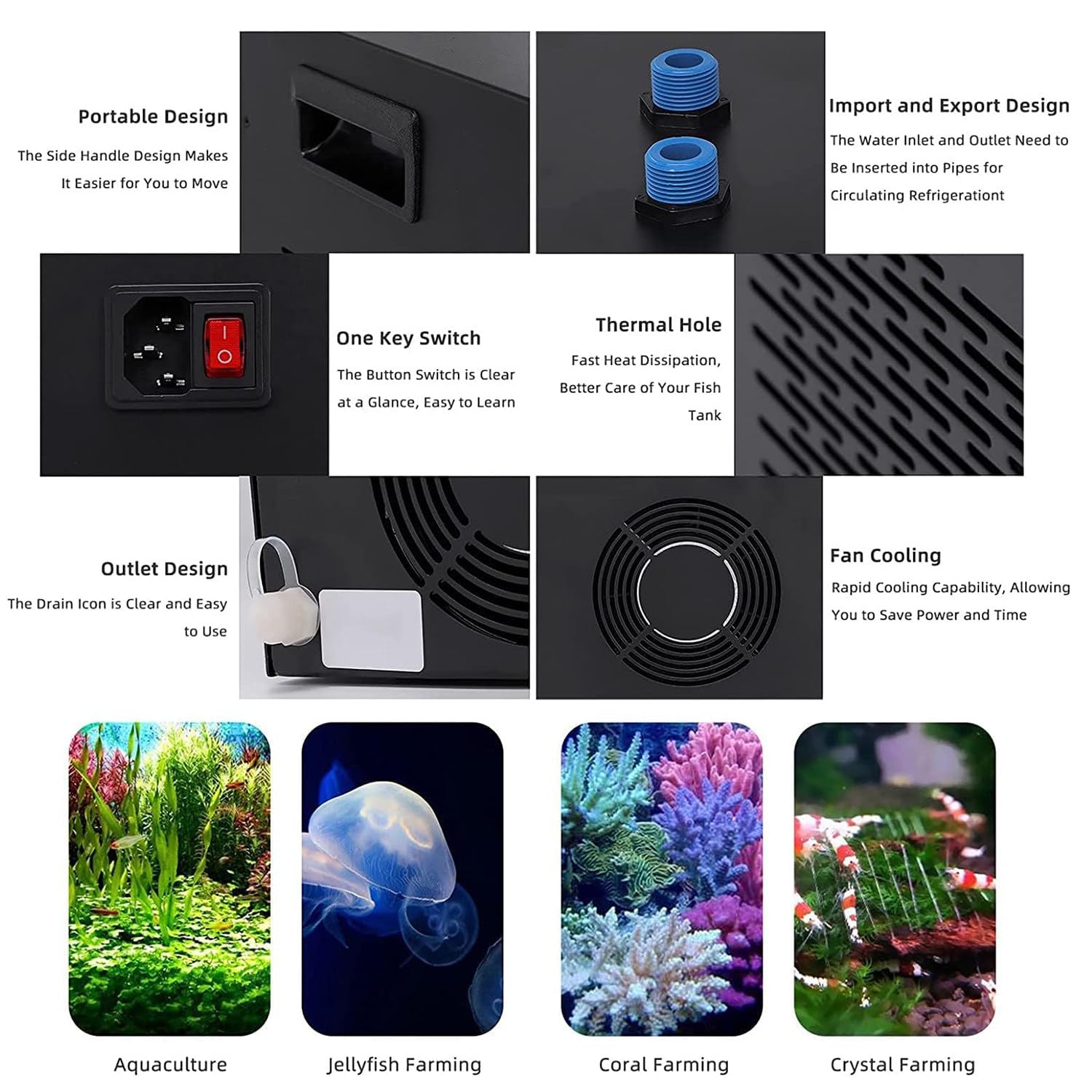 160L/300L/500L Refroidisseur d'eau D'aquarium,Thermostat D'aquarium,Fish Tank Chiller Refroidisseur De Réservoir Poisson,pour Culture Hydroponique d'eau Salée/d'eau Douce 300L