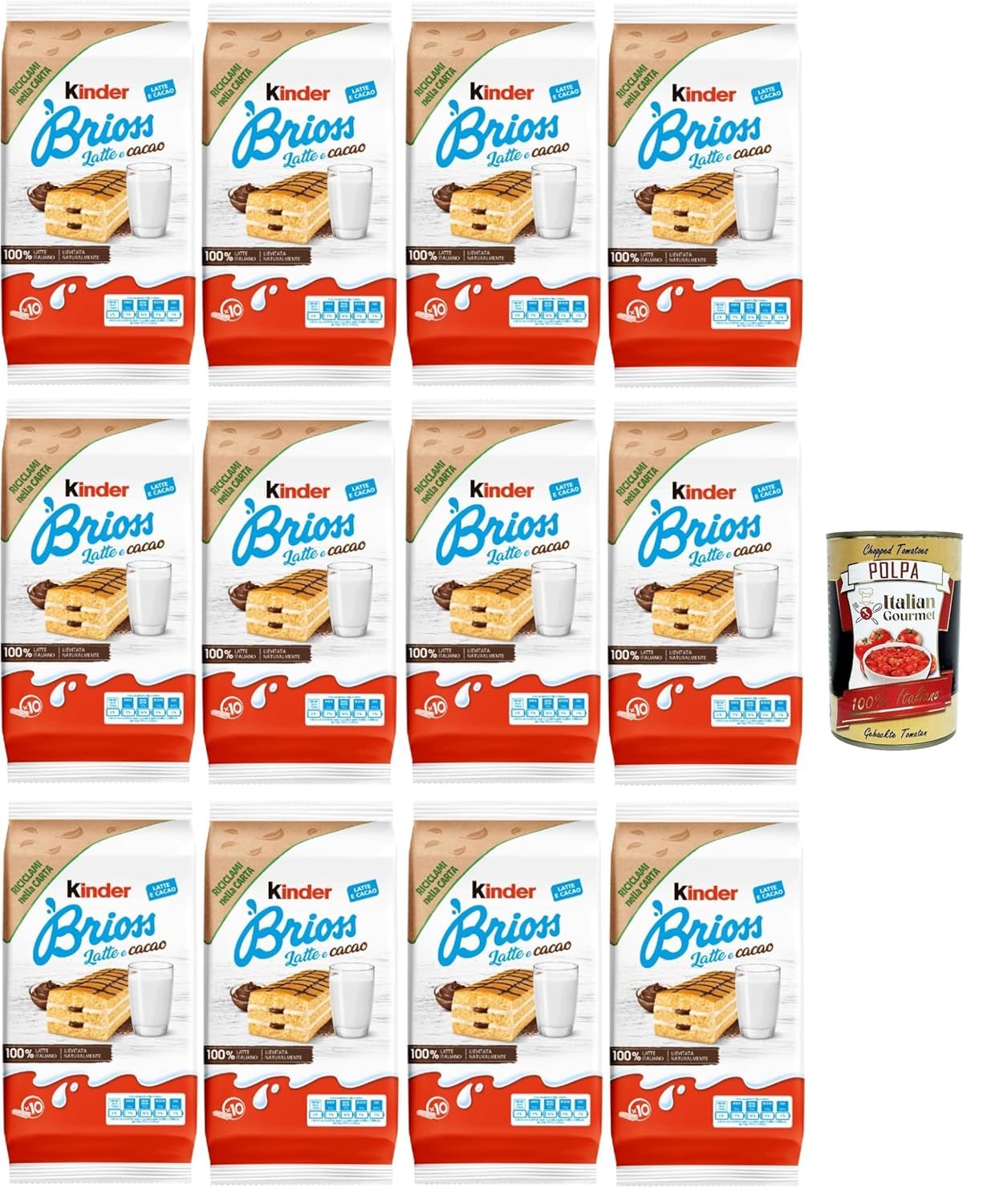 Italian Gourmet Kinder Brioss Lait & Cacao – Pack 12 x 280 g (3360 g) – Brioches moelleuses fourrées, goûter enfant, petit-déjeuner, snack sucré, viennoiserie emballée + Italian Gourmet Polpa