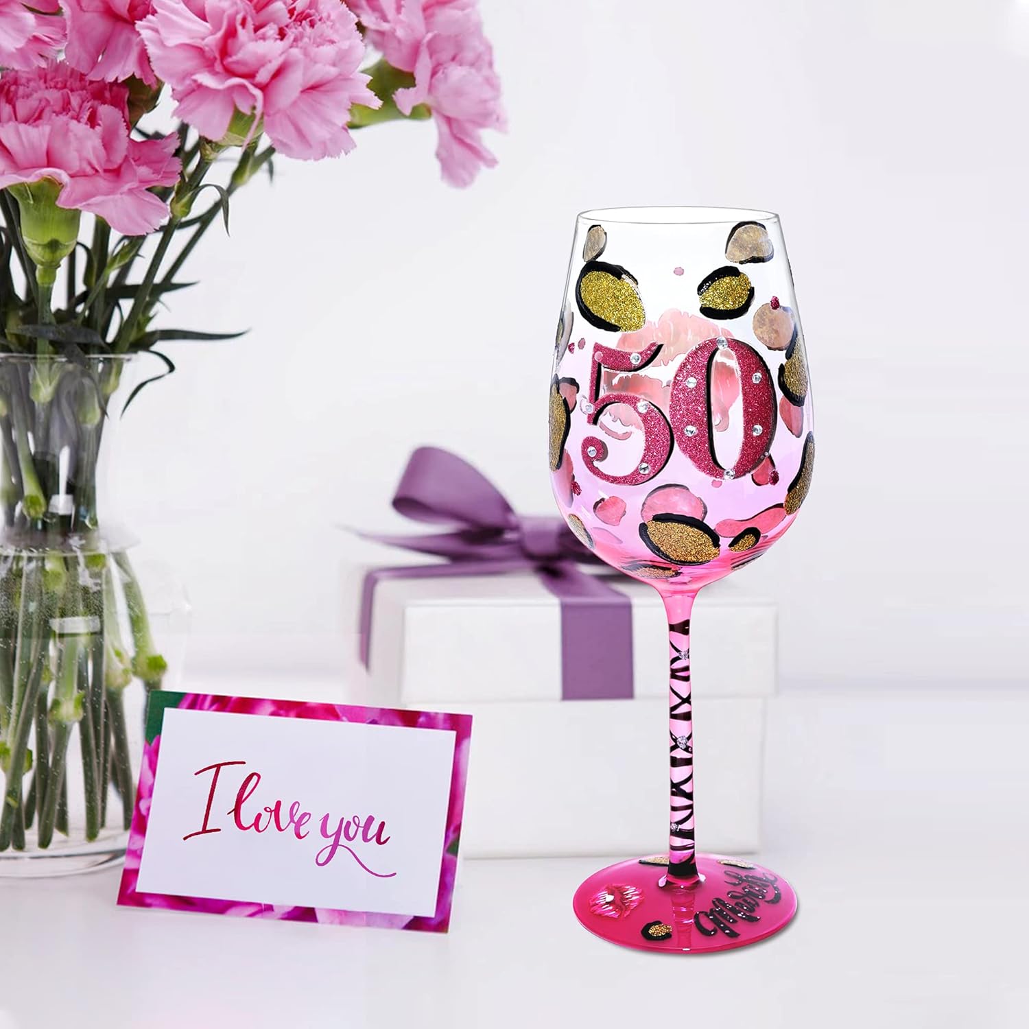 NymphFable 50th Birthday Wine Glass Hand-painted Wine Glass for Women 15oz Personalised Birthday Gift - Image 7
