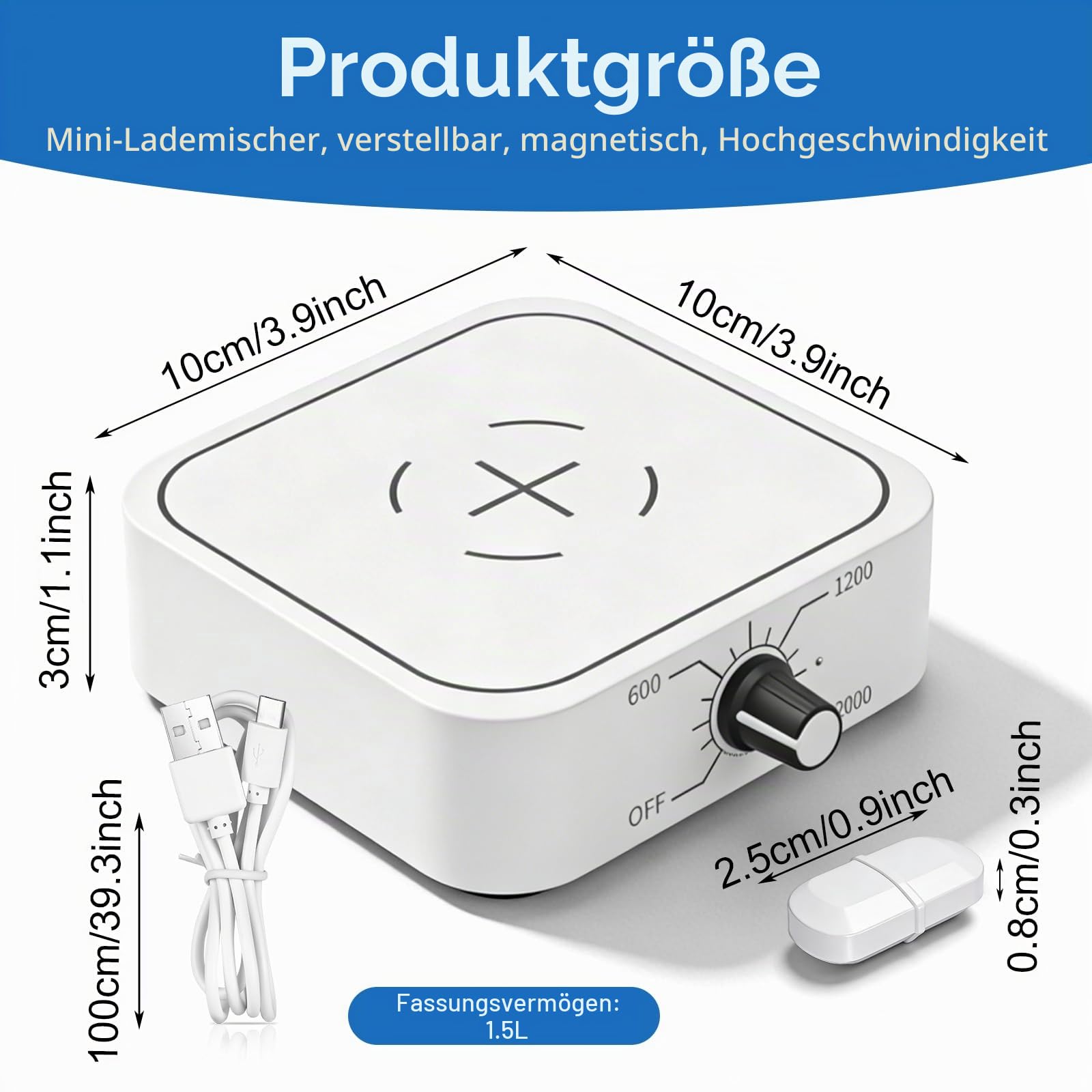 Magnetrührer, Magnet Rührer, Magnetic Stirrer, Magnetischer Mischer, Magnetrührer Mit Heizplatte, Magnetrührstäbchen Max Rührleistung 1500 Ml USB-Betriebener Für Labor Und Heimbrauen