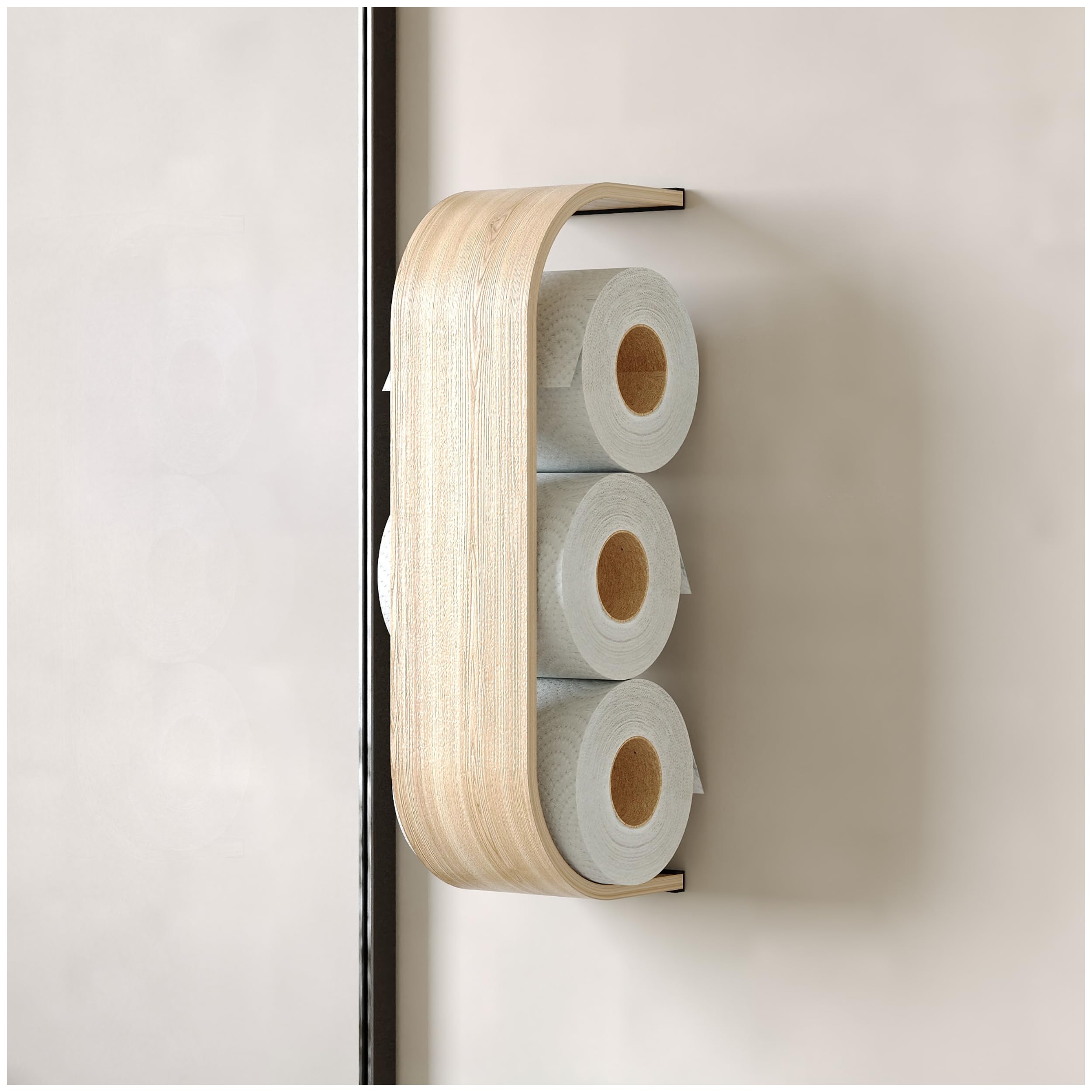 Toilet Paper Holder, Wooden Shelf, Walnut WC Roll Storage, Wall Mount Floating Rolls Rack, Unique Holders for Bathroom, TP Organizer (Ash, Thin)