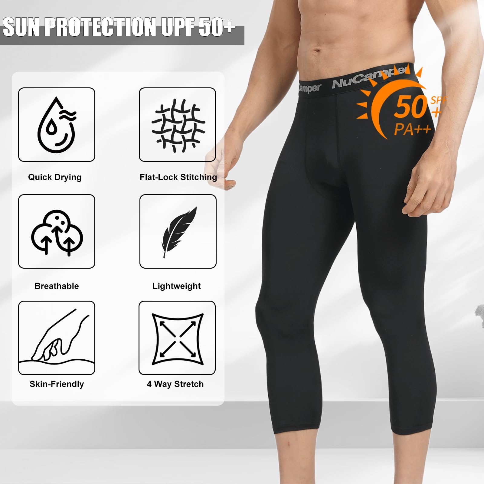 NuCamper Pantalones de compresión 3/4 para Hombre, Mallas de compresión Deportivas de Capa Base de Secado rápido para Baloncesto, Gimnasia, Entrenamiento atlético, fútbol Americano