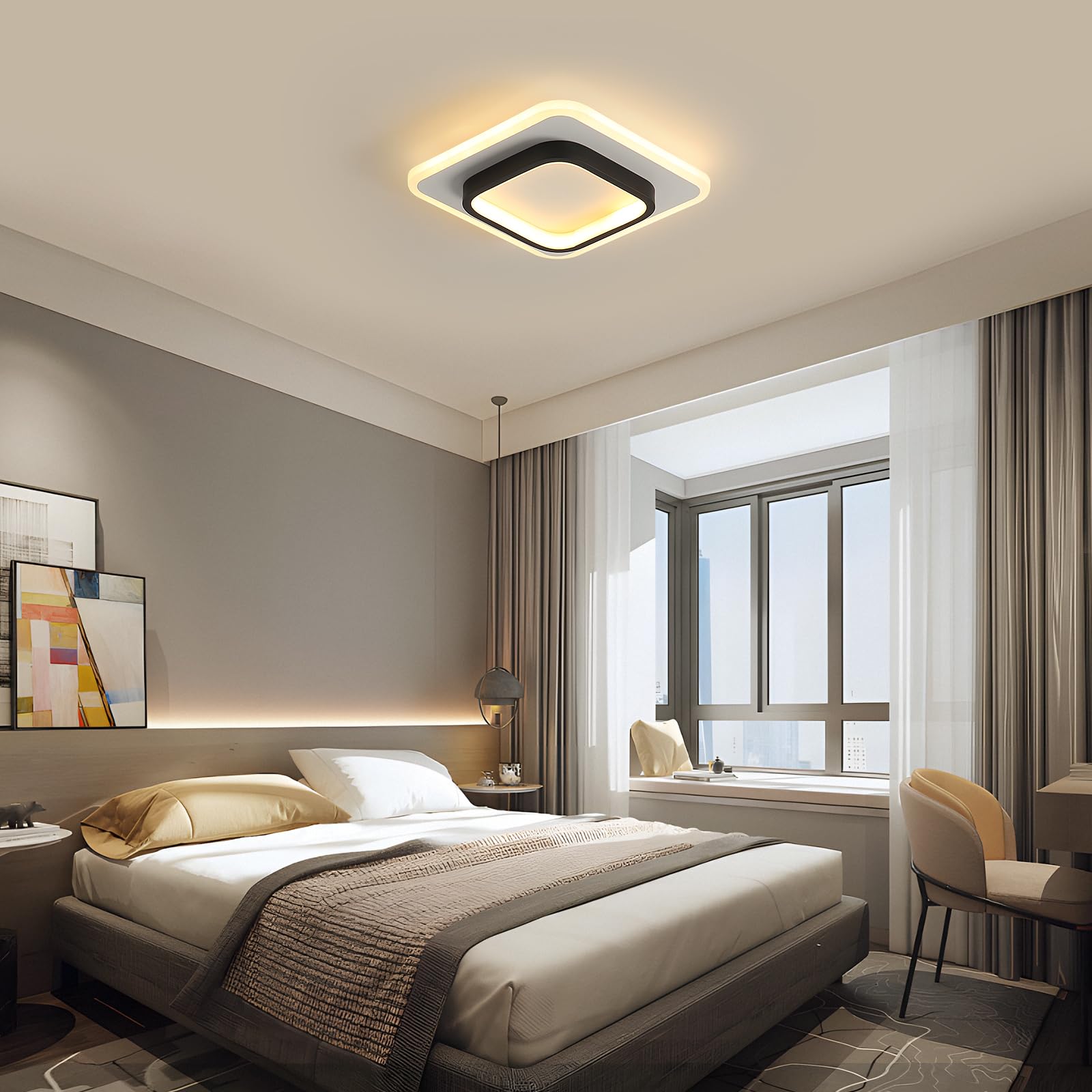 Comely Led-plafondlamp, 30 W, moderne plafondlamp, natuurlijk licht, 4500 K, design, vierkant, acryl, plafondverlichting voor slaapkamer, woonkamer, keuken, gang