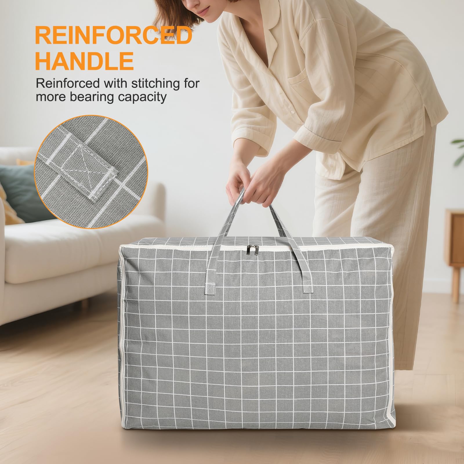 2 Sacchetti Portaoggetti Grandi 105L In Tessuto Oxford - Sottoletto, Per Traslochi E Biancheria (Grigio, 70x50x30 Cm) - 3