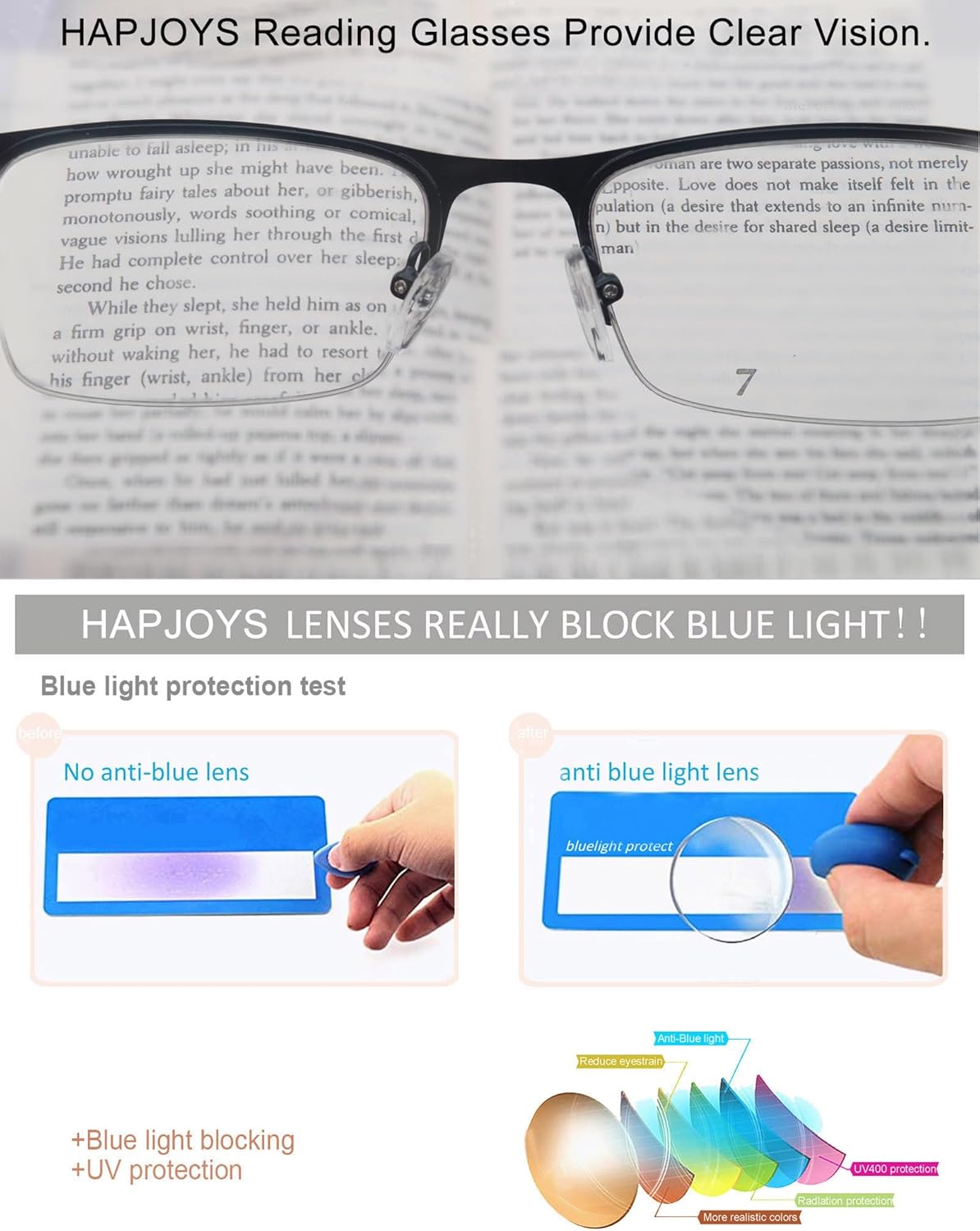 Blue Light Blocking Reading Glasses for Men Lightweight Metal Readers Rectangle Cheater Glasses w/Spring Hinge 3 Pack - Image 6