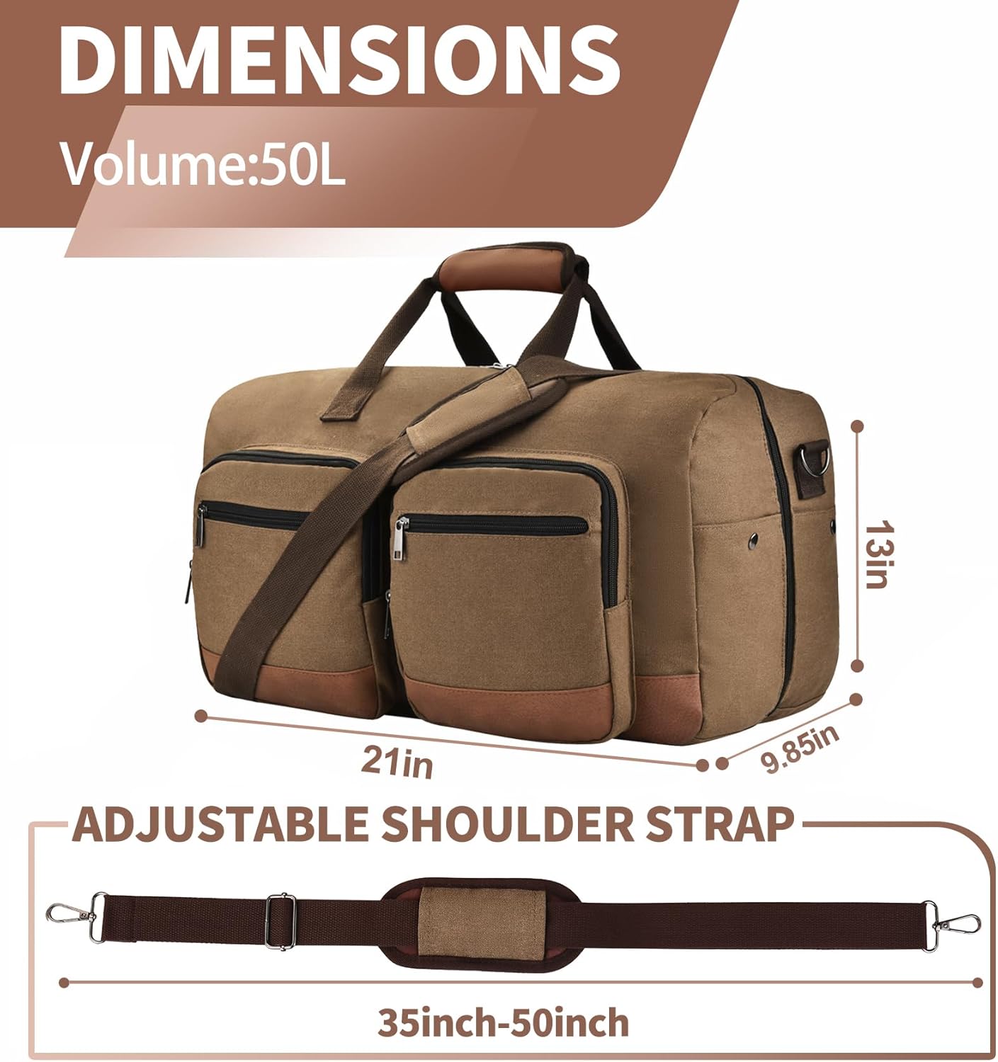 Duffle Bag for Travel, Canvas Travel Duffel Bags with Lay-Flat Design, Large Travel Duffle Overnight Weekend Gym Carry On Duffel Bag for Men & Women(Coffee)