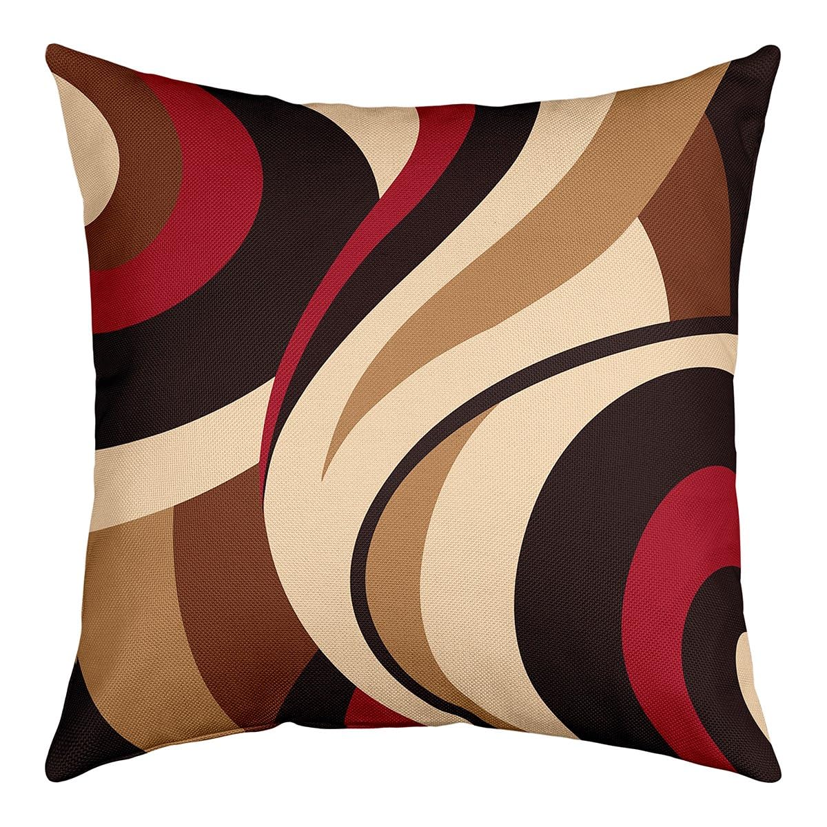 Red Brown Spiral Throw Pillow Covers Modern Simple Abstract Stripes Swirls Pillow Cases for Kids Teens Adults Simple Geometric Circles Decor Cushion Covers for Couch Office, 1 Pack 18"x18"