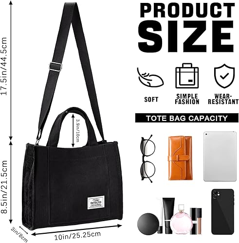 Miniatura 2 de BINSUNS Bolsa de pana para mujer, pequeña bolsa de mano, mini bolso de mano estético, bolso cruzado - escuela, trabajo, viajes, compras