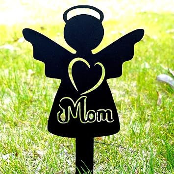 Memorial Grave Markers Angel Metal Stake, Christmas Cemetery Memorial Stake for Mom, Sympathy Grave Plaque for Cemetery Outdoors Yard Remembrance, 13.4 x 7.3 Inches