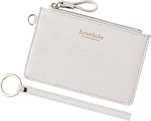 Aiyo Nice Funda delgada para tarjetas RFID para mujer, cartera con cremallera, cartera de piel pequeña, monedero con llavero