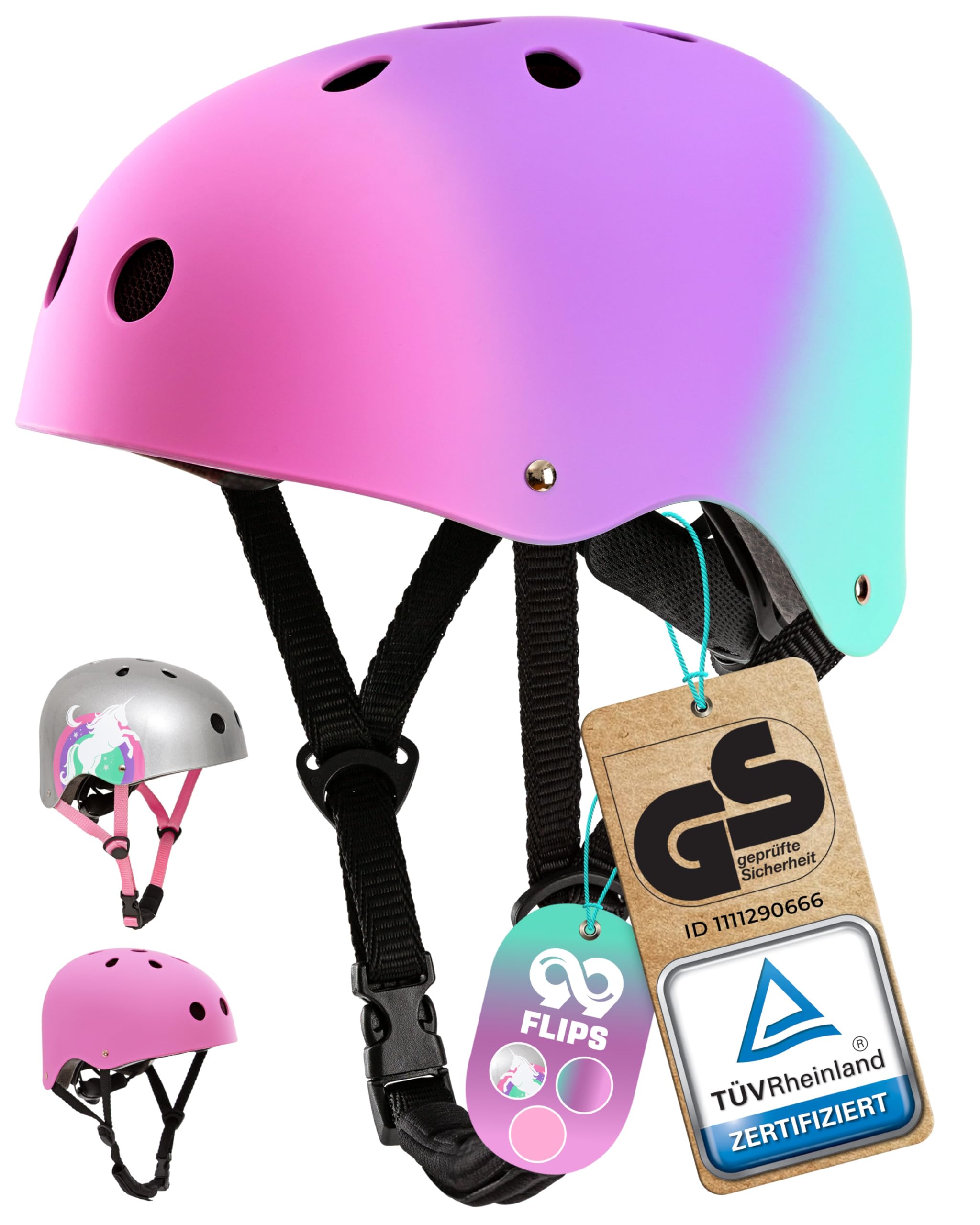 99FLIPS Skaterhelm Kinder - TÜV Rheinland GS Zertifiziert - Helm Kinder | Fahrradhelm Scooter Teenager für Jungen & Mädchen - für Fahrrad, Skateboard, Inline Skates & Scooter - Kinderhelm