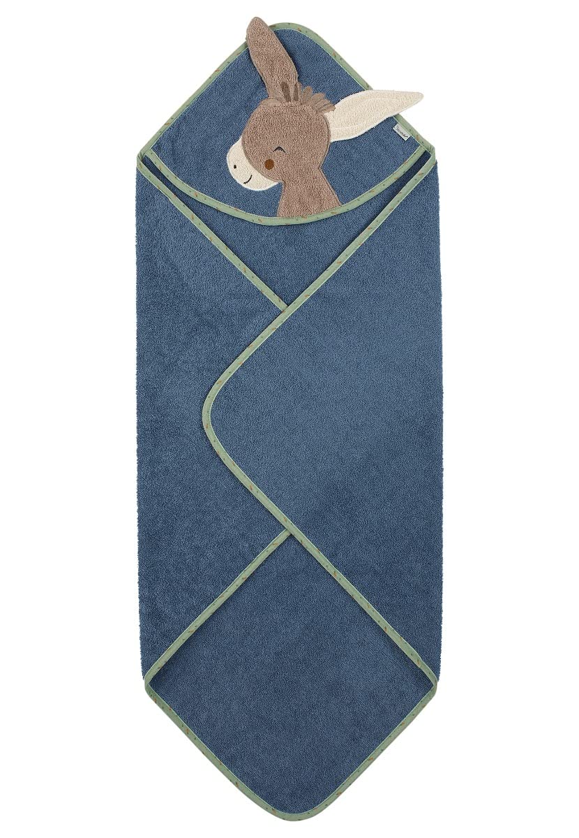 Sterntaler Kapuzenhandtuch mit Namen Bestickt für Baby & Kinder, Junge Badetuch Badehandtuch/Kinder-Badetuch mit Kapuze personalisiert, Motiv Esel Emmilius in Blau, 80x80 cm