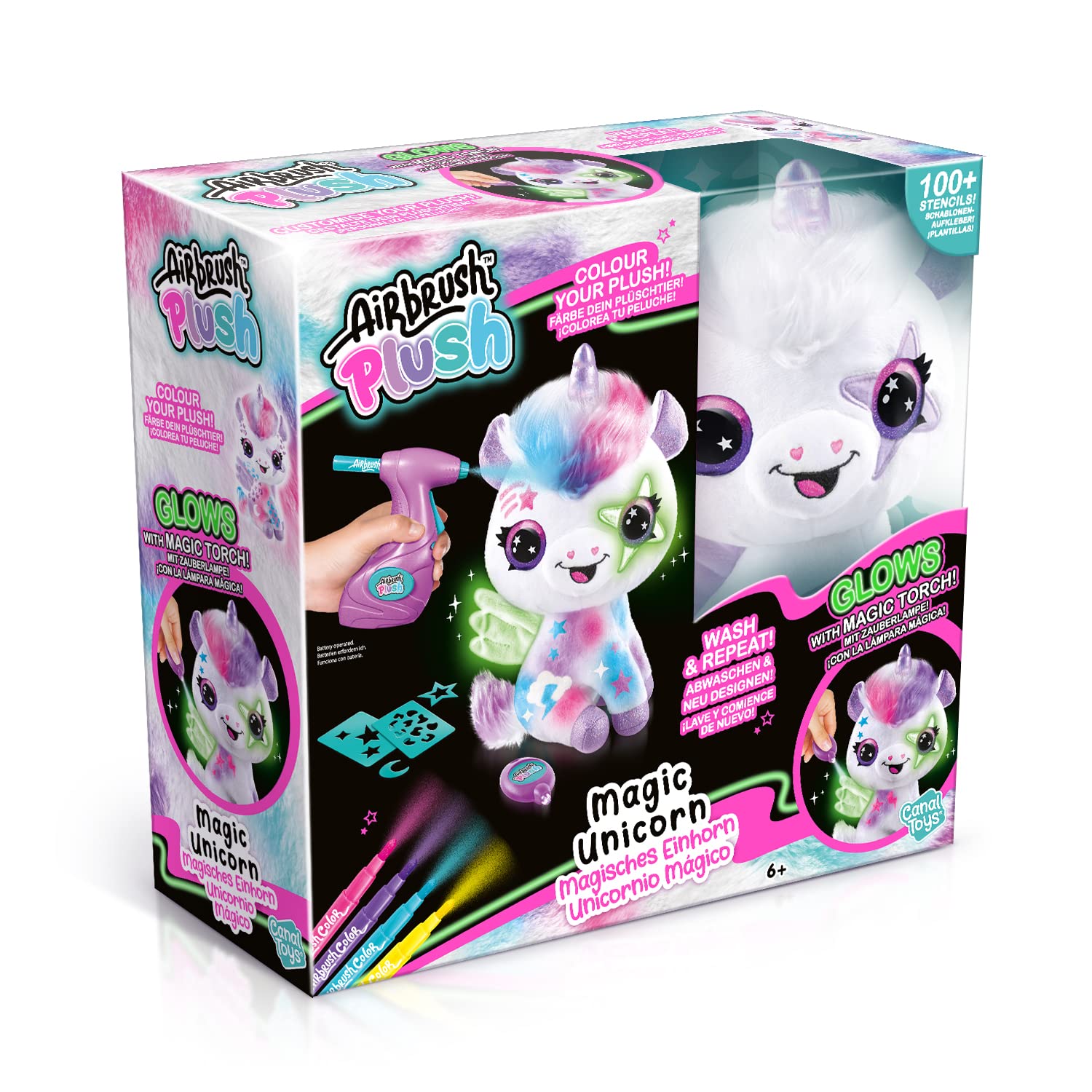 Airbrush Plush Canal Toys Magical Unicorn, Customisable Plush Toy with Airbrush Markers and Stencils - Image 2
