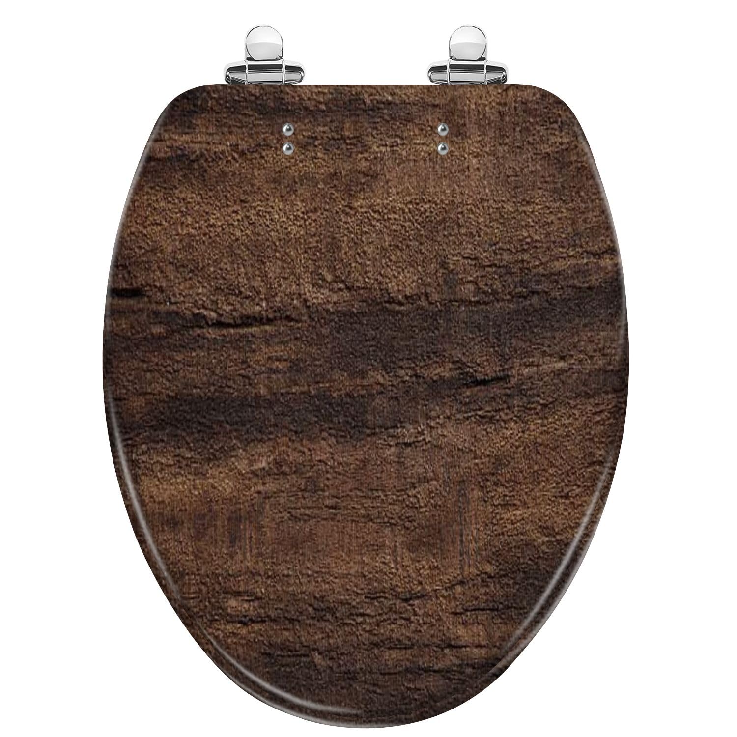 Tazyyzuu Multi8 Cedar Wood Resin Round Toilet Seat With Slow Close Lid Quick Release Hinges Easy Clean Design(,Elongated)