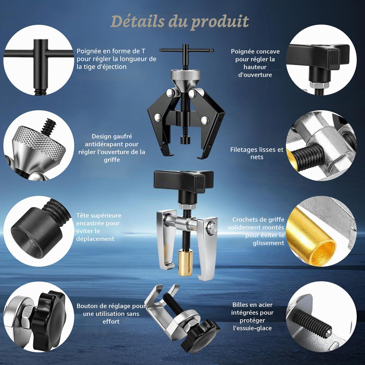 Extracteur Essuie Glace Extracteur de Roulement Arrache Moyeu Set 4 Pièces | Plage Ajustable, Ouverture Max 40mm, Entretien Automobile, Accessoires Atelier, Démontage Mécanique
