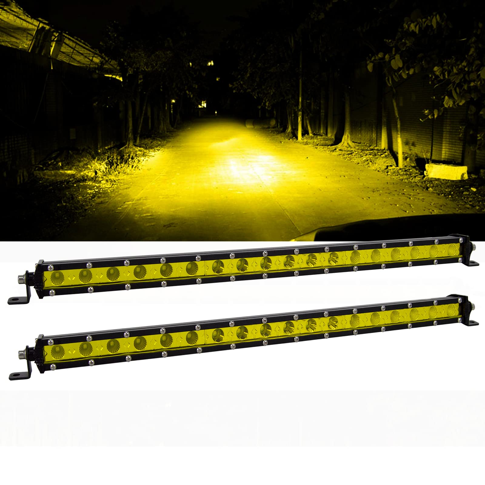 RIGIDON 2 szt. żółty bursztynowy samochodowy listwa oświetleniowa LED, 50 cm 90 W punktowa wiązka powodziowa jednorzędowa kolacja wąskie światła LED, 12 V 24 V do samochodów terenowych Truck SUV UTE