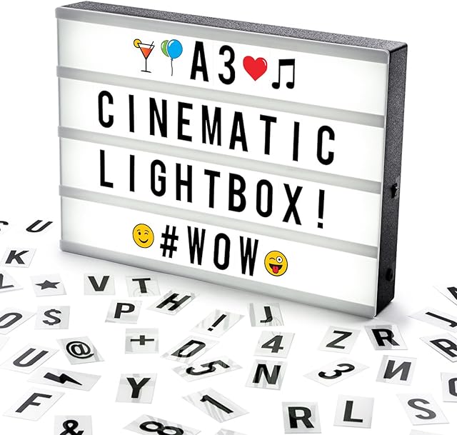 Cosi Home A3 Cinematic Light Box with 120 Letters, Emoji, Smilies and Symbols - Personalise your own Message - Battery and USB Power