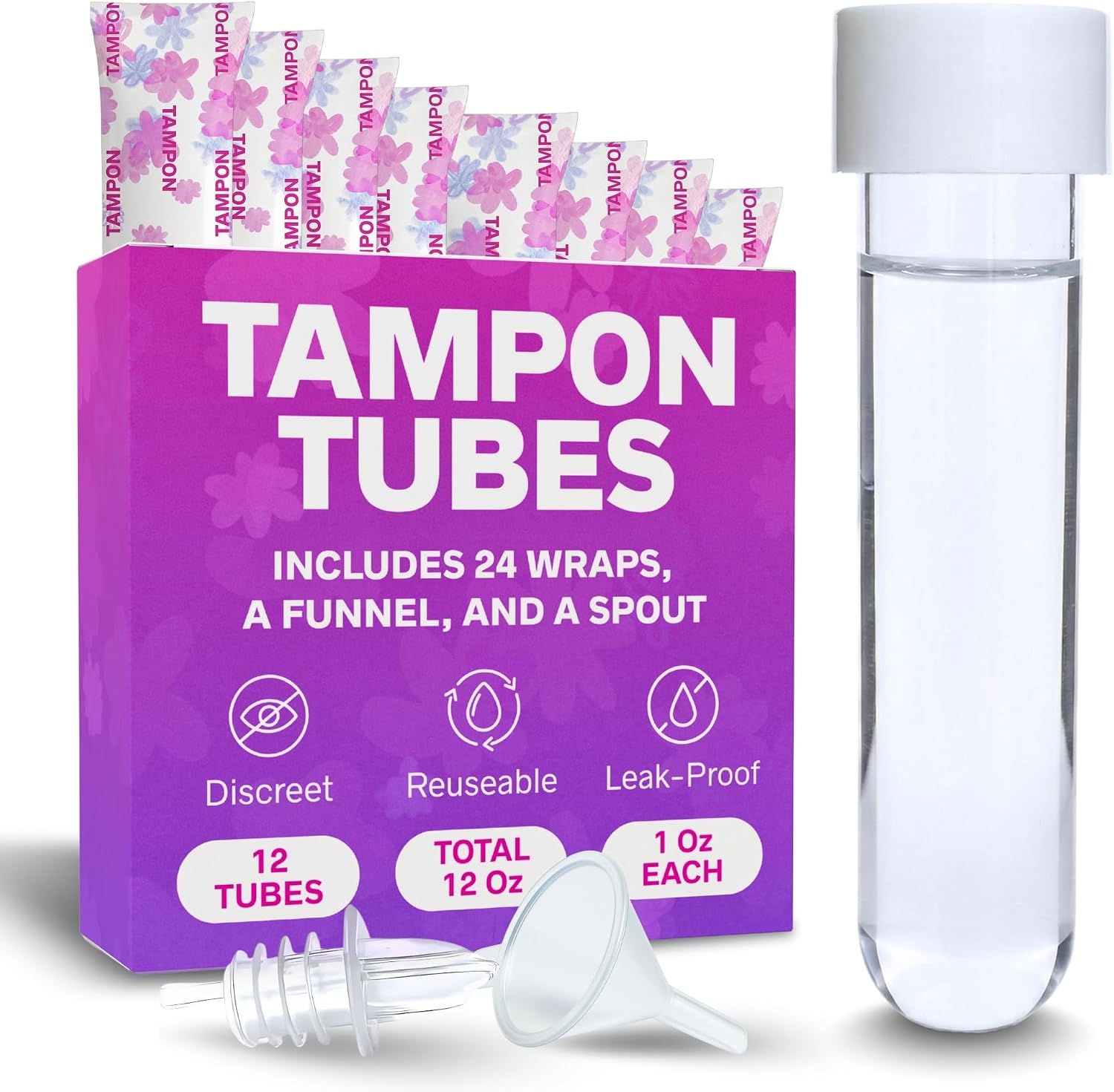Secret Flask Tampon Flask Kit - 12 Tampon Tubes, 24 Wrappers, 1 Funnel & 1 Spout - Undetectable On-The-Go Drink Containers