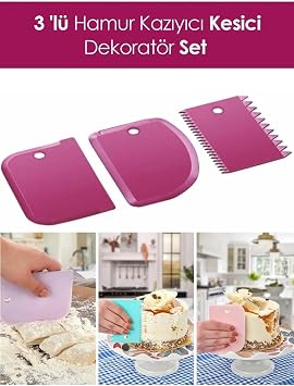 3 Par a Plastik Pasta Hamur Krema  ekillendirici Kesici Kaz y c  Dekorat r Spatula Set