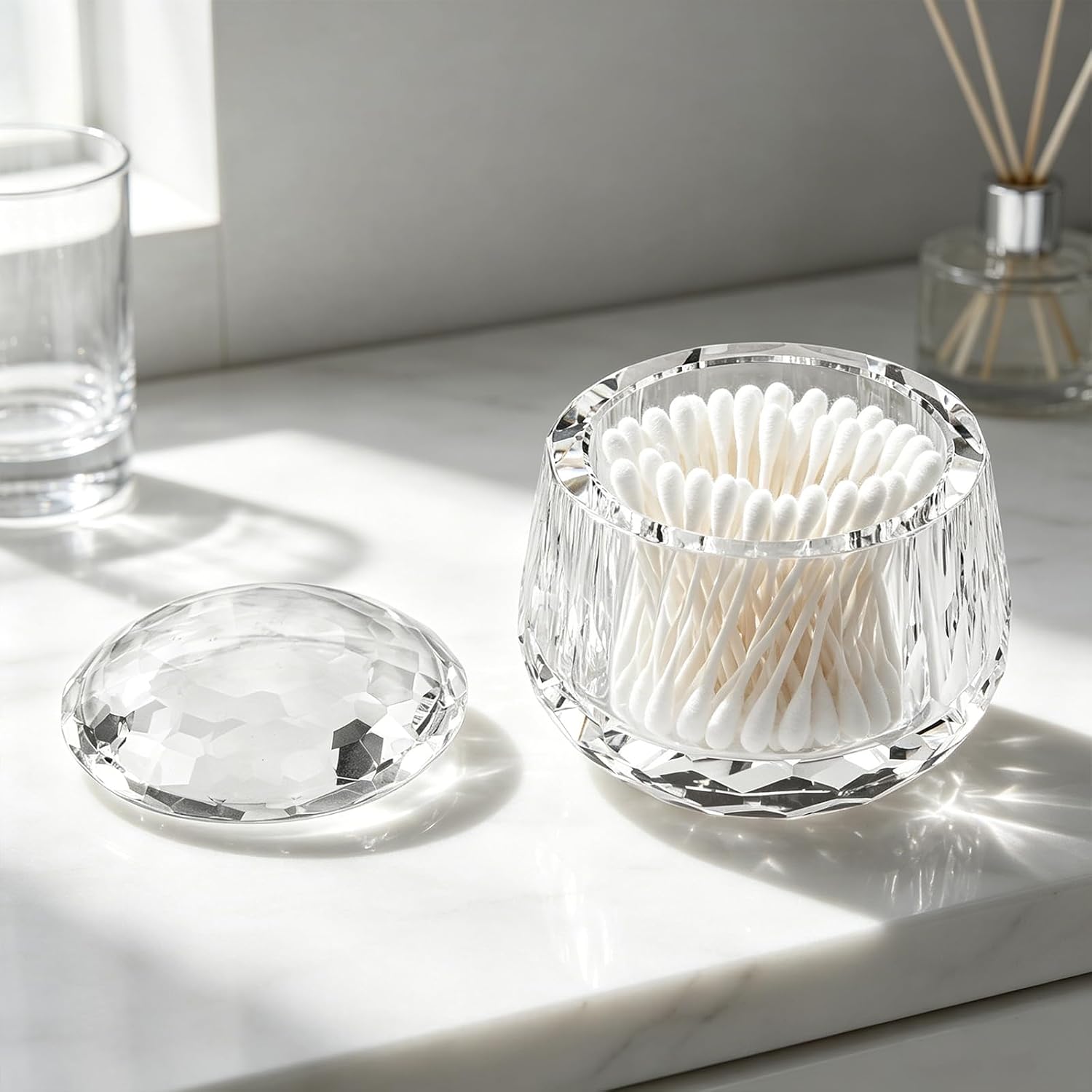 Crystal Jewelry Jar, Crystal Wedding Candy Buffet Jar, Home Decoration Party Cotton Swab Storage, Office Birthday Gift