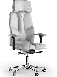 KULIK SYSTEM Ergonomic Executive Office Chair - Comfort & Adjustable Chair w/Back Lumbar & Spine Support system for long hours work |Patented Back Relief Design| BUSINESS Real Genuine Leather-White