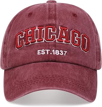 Chicago Hat for Men Women 3D Embroidery Vintage City Dad Hats Baseball Cap