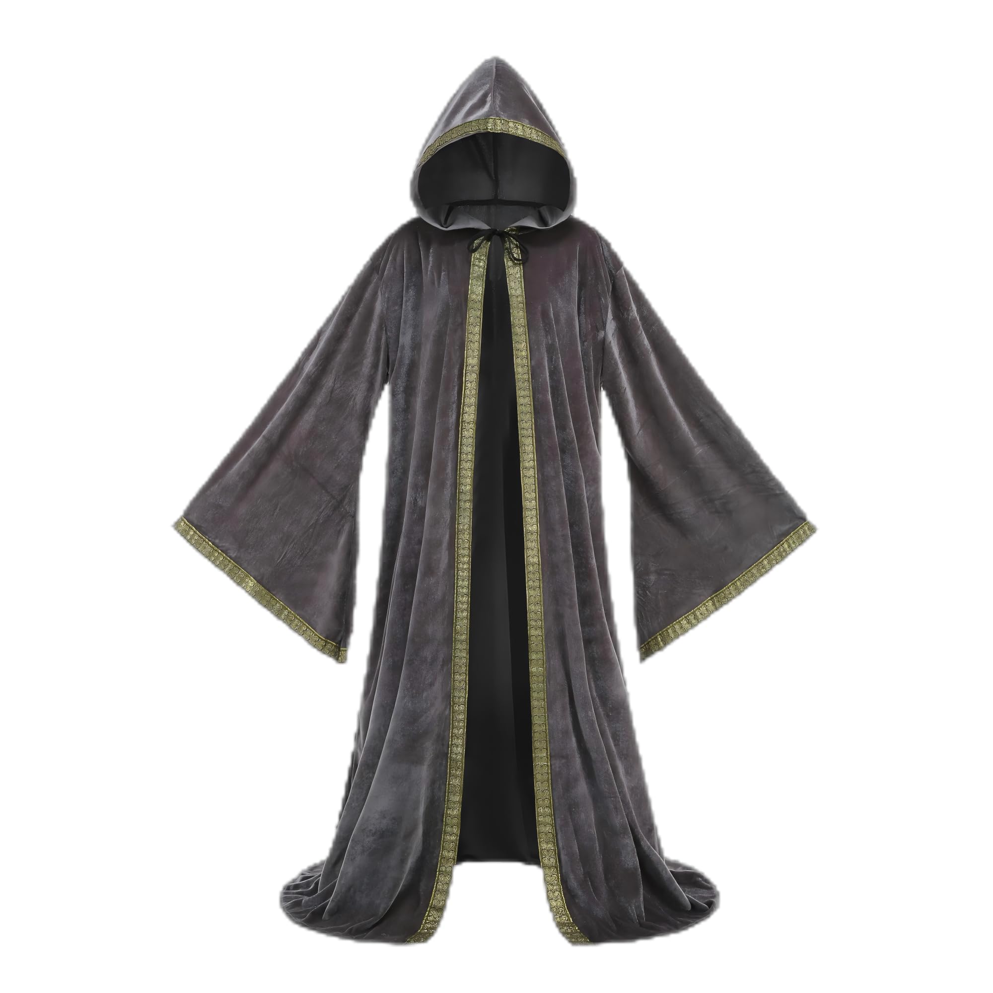 DELIVESS Unisex Velvet Wizard Robe Cloak Cosplay Renaissance Costume Halloween 62.99" Gray, 160CM /62.99"