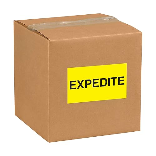 Miniatura 2 de Tape Logic Aviditi Tape Logic - Calcomanía de advertencia amarilla fluorescente "Expedite" de 3 x 5 pulgadas, para envío, manipulación, embalaje y