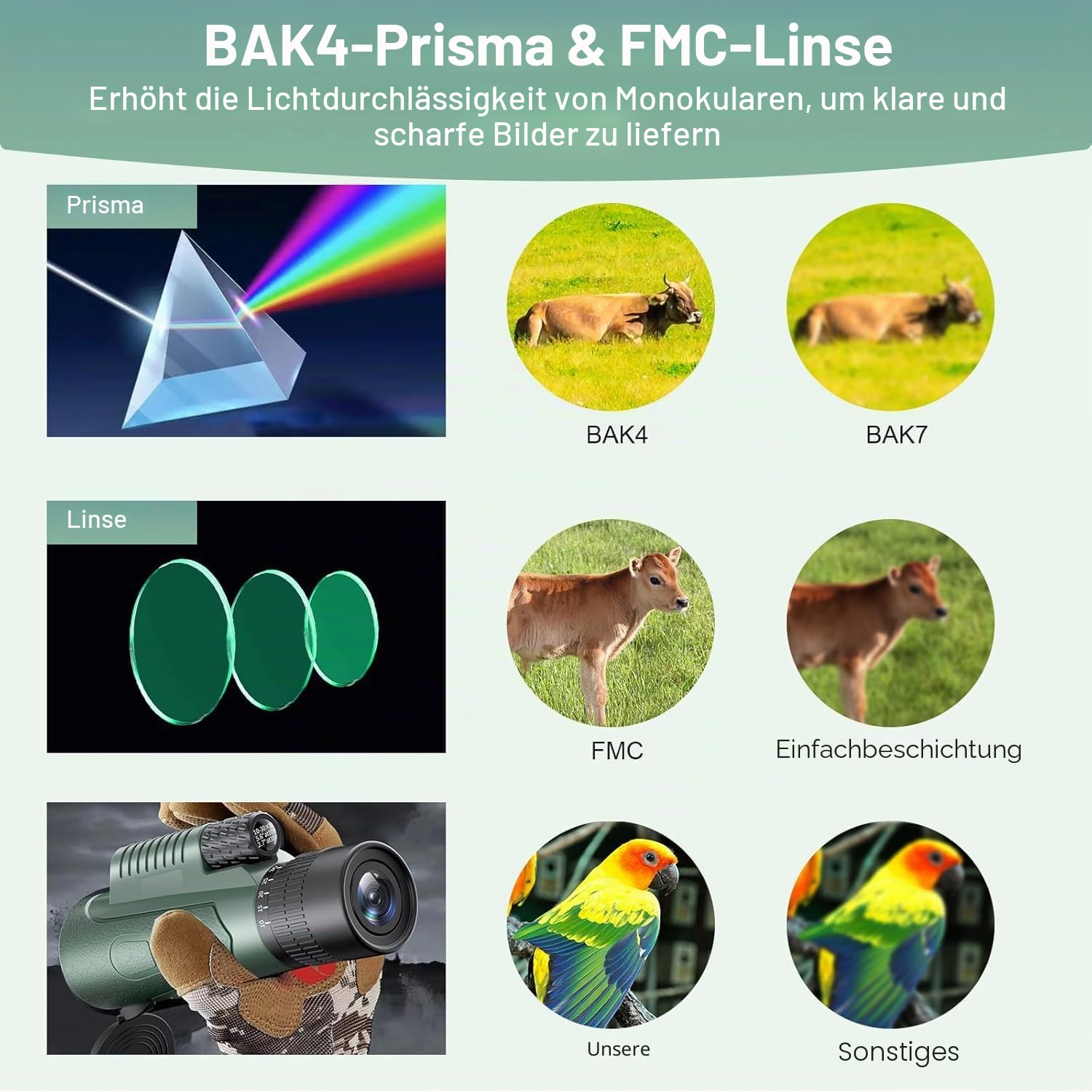 Monocular, 10-30x50 Monocular Telescope, für Erwachsene und Kinder, FMC BAK4 Prisma, Monokular klein, für sportveranstaltungen Vogelbeobachtung Reisen Jagd Konzert Sport im Freien