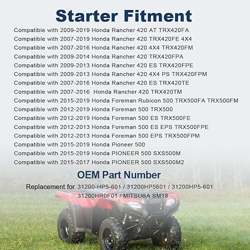 Miniatura 5 de WATERWICH Motor de arranque compatible con Honda Rancher 420 Trx420 trx420fa Trx420fe Trx420fm Trx420fe 2007-2019 sustituye a 31200-HP5-601