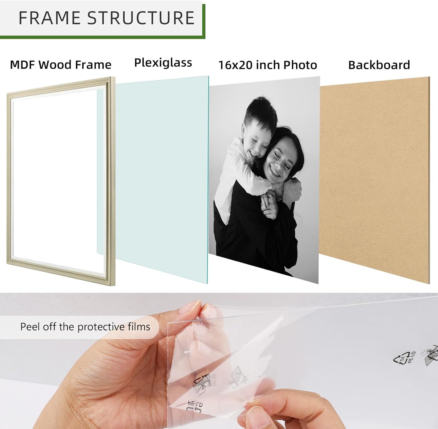 Frametory, 16x20 Photo Frame 3 Pack - Gallery Wall Frame Set - Cover With Plexiglass - Horizontal and Vertical for Wall - 16x20 - Mixed Colors