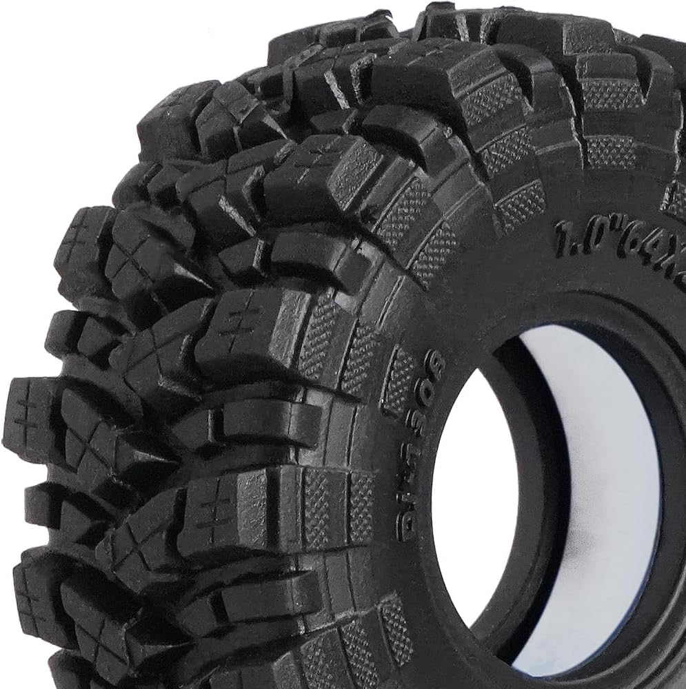 DJCRAWLER 1.0 Soft Sticky Mud Tires 64 * 25mm for TRX4M 1/18 1/24 RC Crawler Axial SCX24 FMS FCX24, Come with Double Layer Sponge