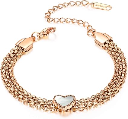 Heart Bracelets for Women Lady Stainless Steel Trendy Cable Chain Bracelet Jewelry Gifts