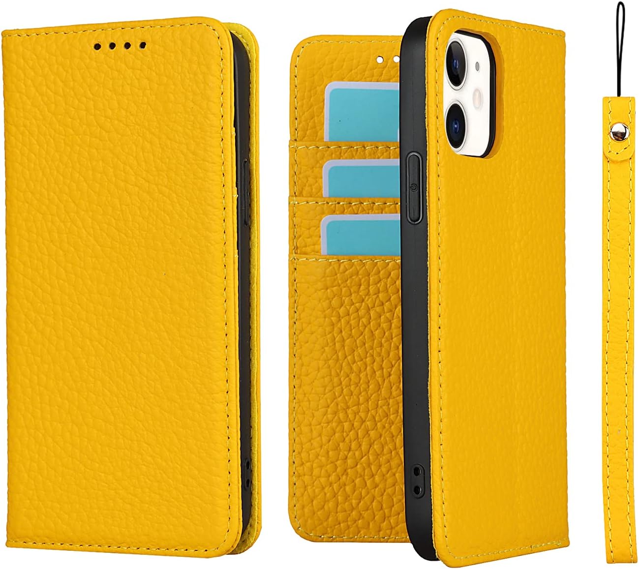 iCoverCase for iPhone 12 Mini Wallet Case with Card Holder and Wrist Strap, PU