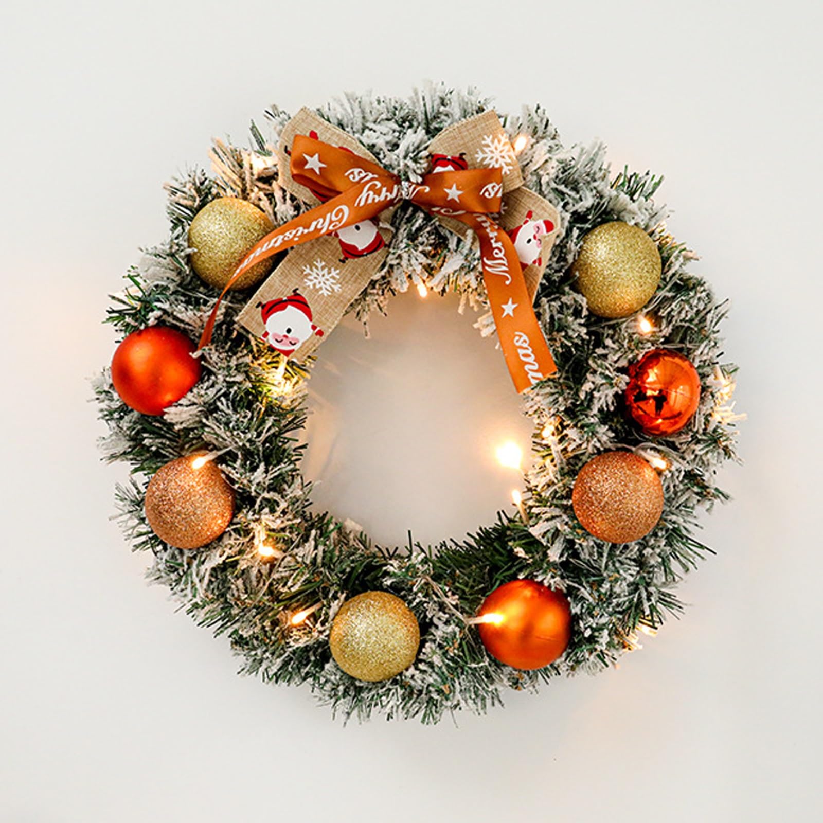 Zestaw 3 Świątecznych Girland ze Światłami, Girlanda z Prawdziwego Cedru, Wianek 40 cm - Winorośl 2.7 m - Choinka 60 cm, do Montażu na Schodach, Kominkach, Ścianach I Drzwiach