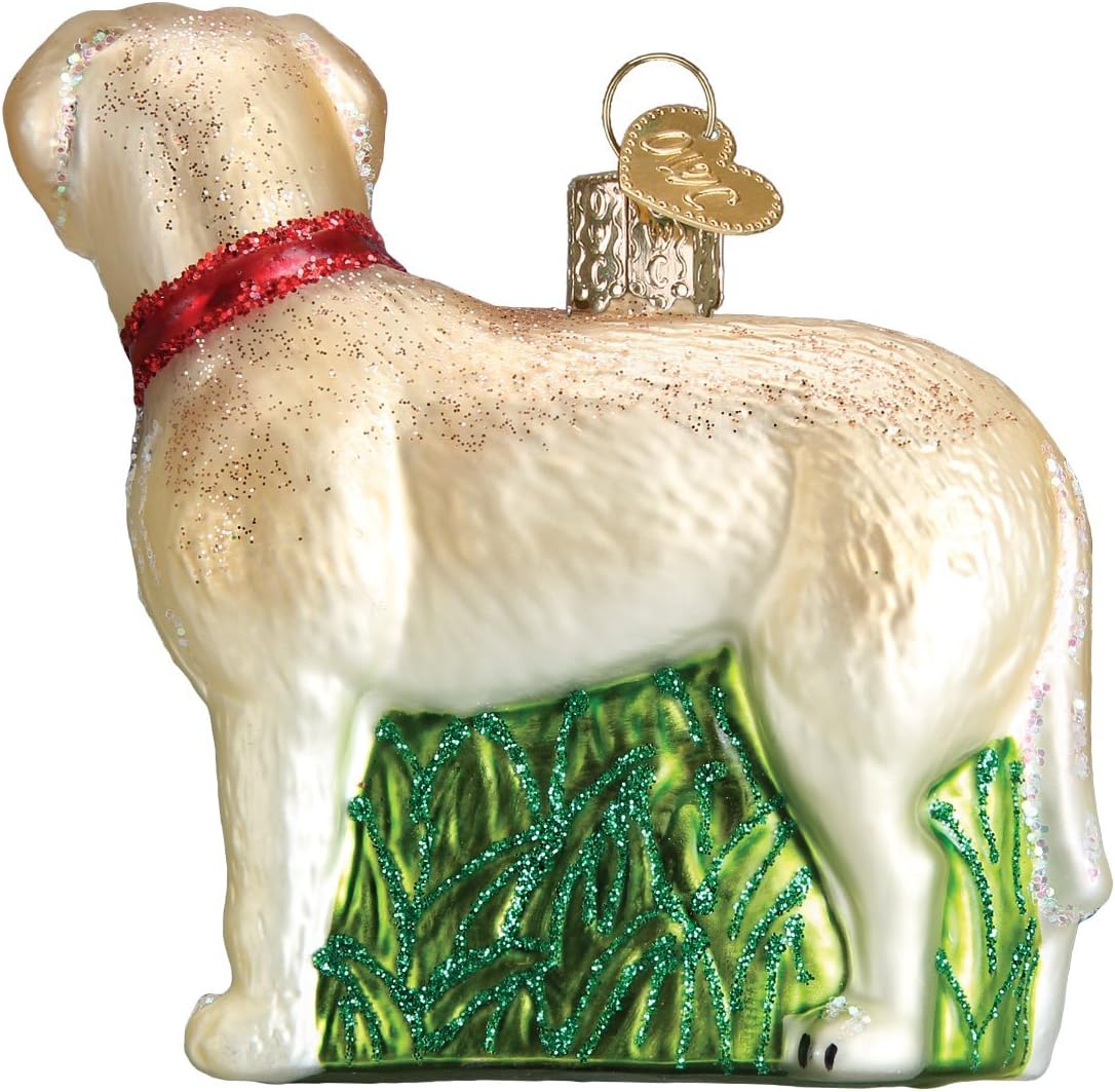Old World Christmas Standing Yellow Lab Glass Blown Ornament for Christmas Tree, Handcrafted Holiday Decoration, Dog Collection