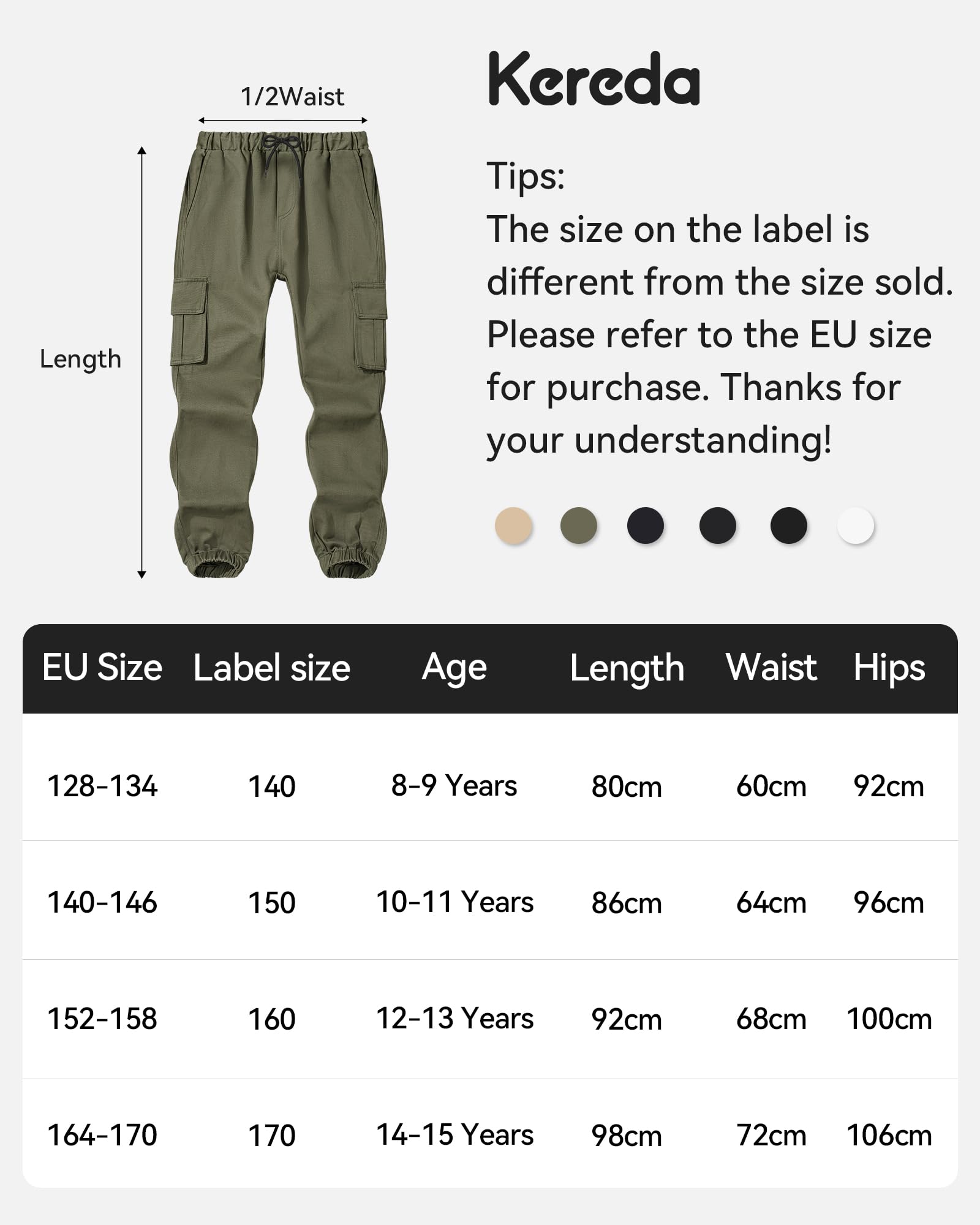 KEREDA Pantalon Cargo pour garçon - Pantalon de Jogging - Pantalon Cargo - 134-176