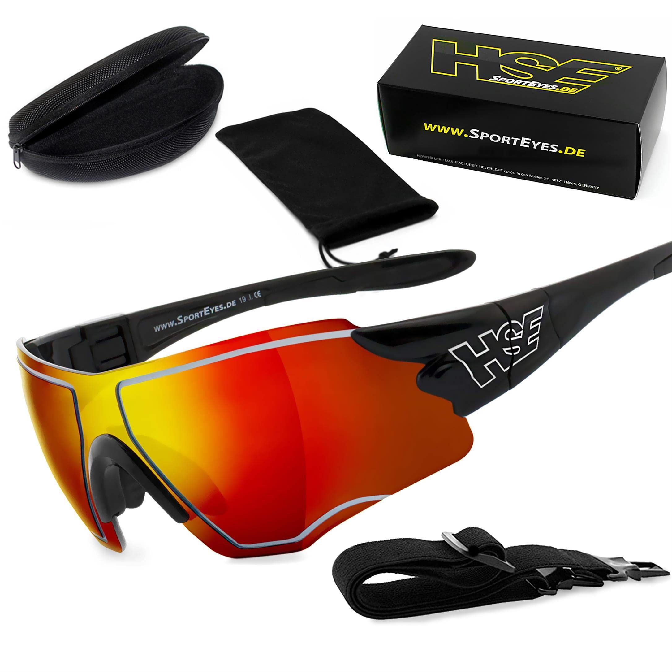 filtr ochronny UV400, HLT® szkło bezpieczne z tworzywa sztucznego zgodnie z normą DIN EN 166 | okulary sportowe, okulary rowerowe, okulary przeciwsłoneczne| oprawka okularów: czarne, okulary: SPEEDWULF