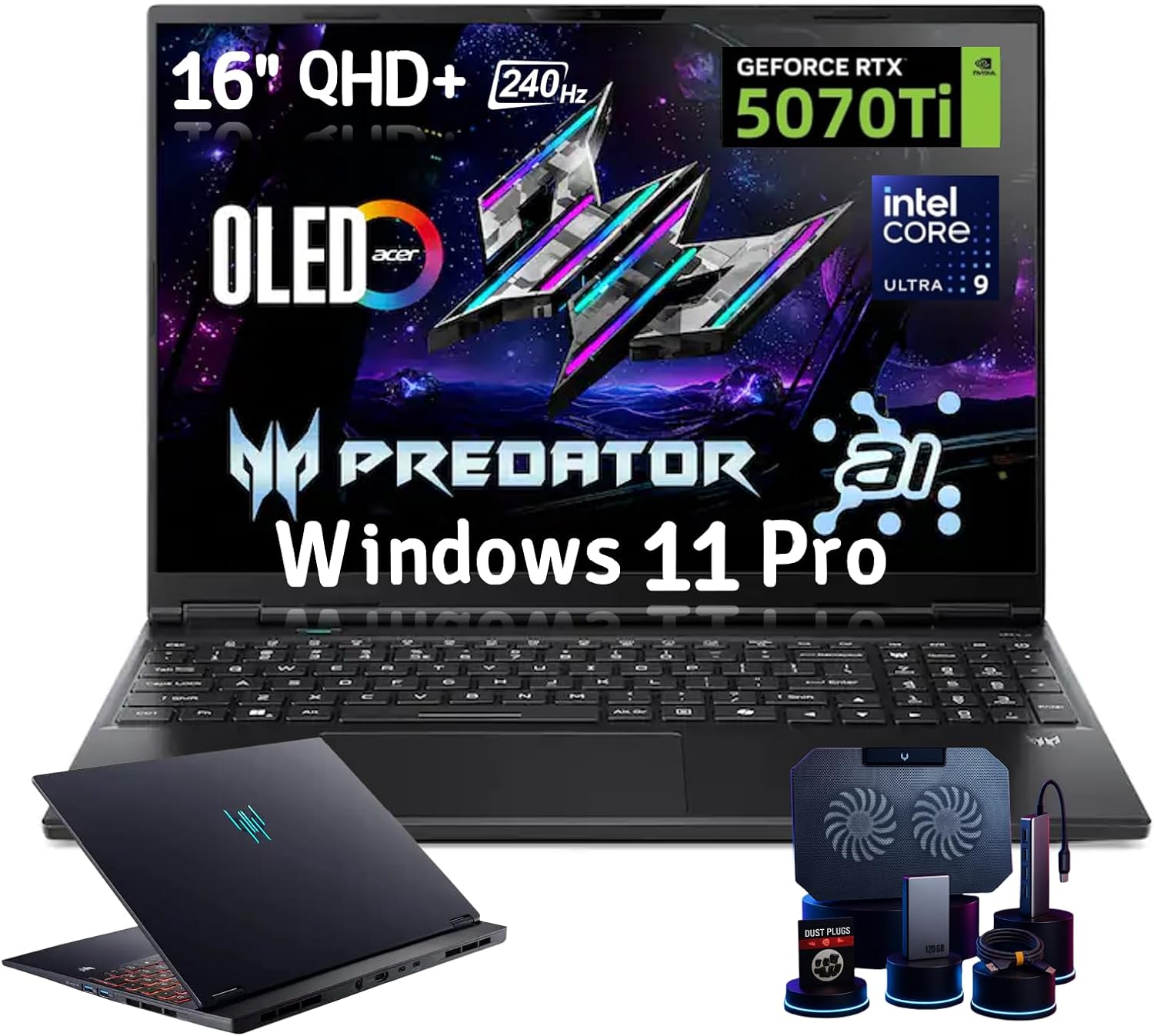 acer Predator Helios Neo 16S AI Gaming Laptop, NVIDIA RTX 5070Ti, 16" 2.5K WQXGA 240Hz 2ms OLED Display, Intel Ultra 9 275HX, RGB Backlit Keyboard, Windows 11 Pro, Accessories (32GB DDR5, 2TB SSD)